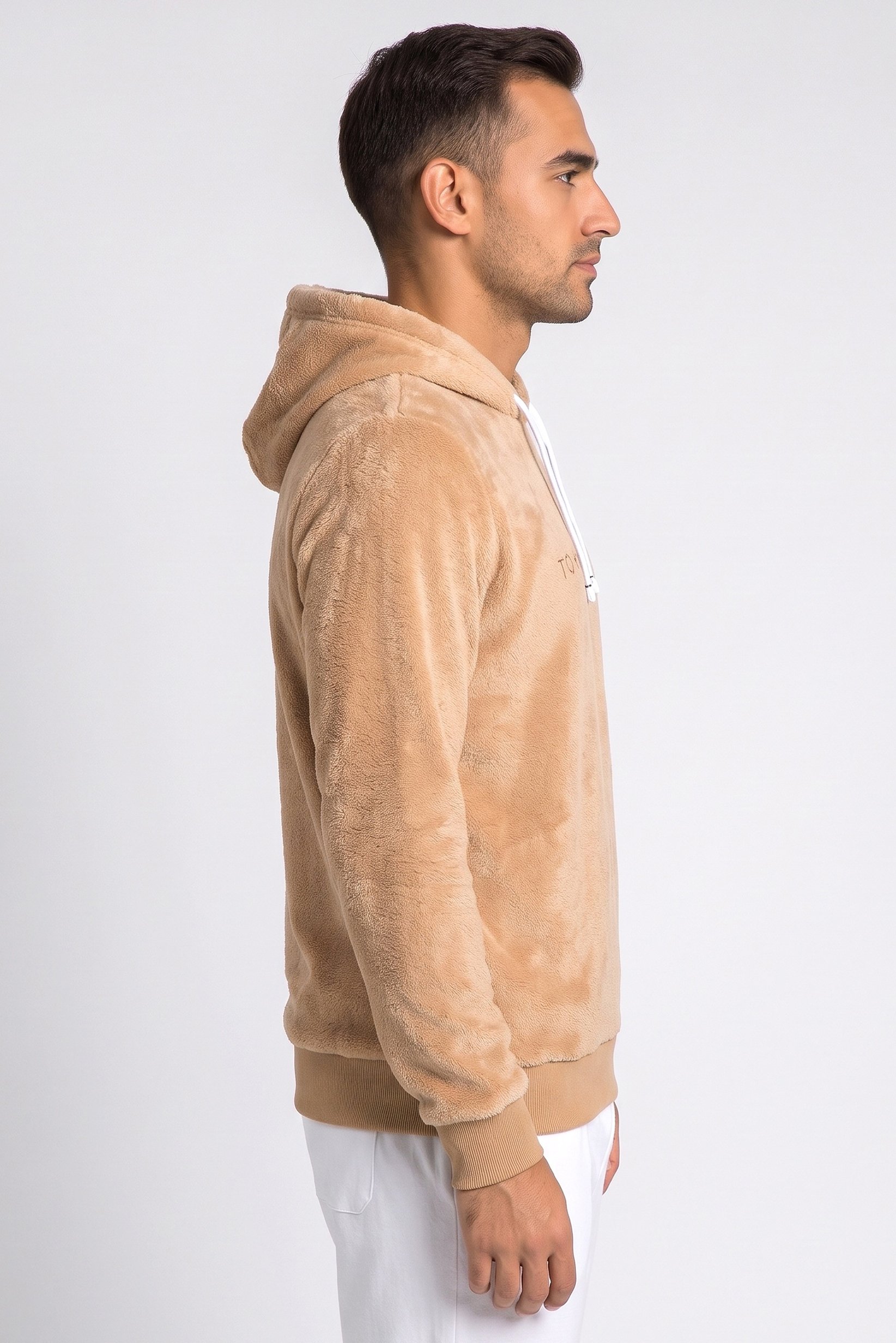 Men Embroidered Logo Long Sleeve Sleepwear Hoodie, Brown
