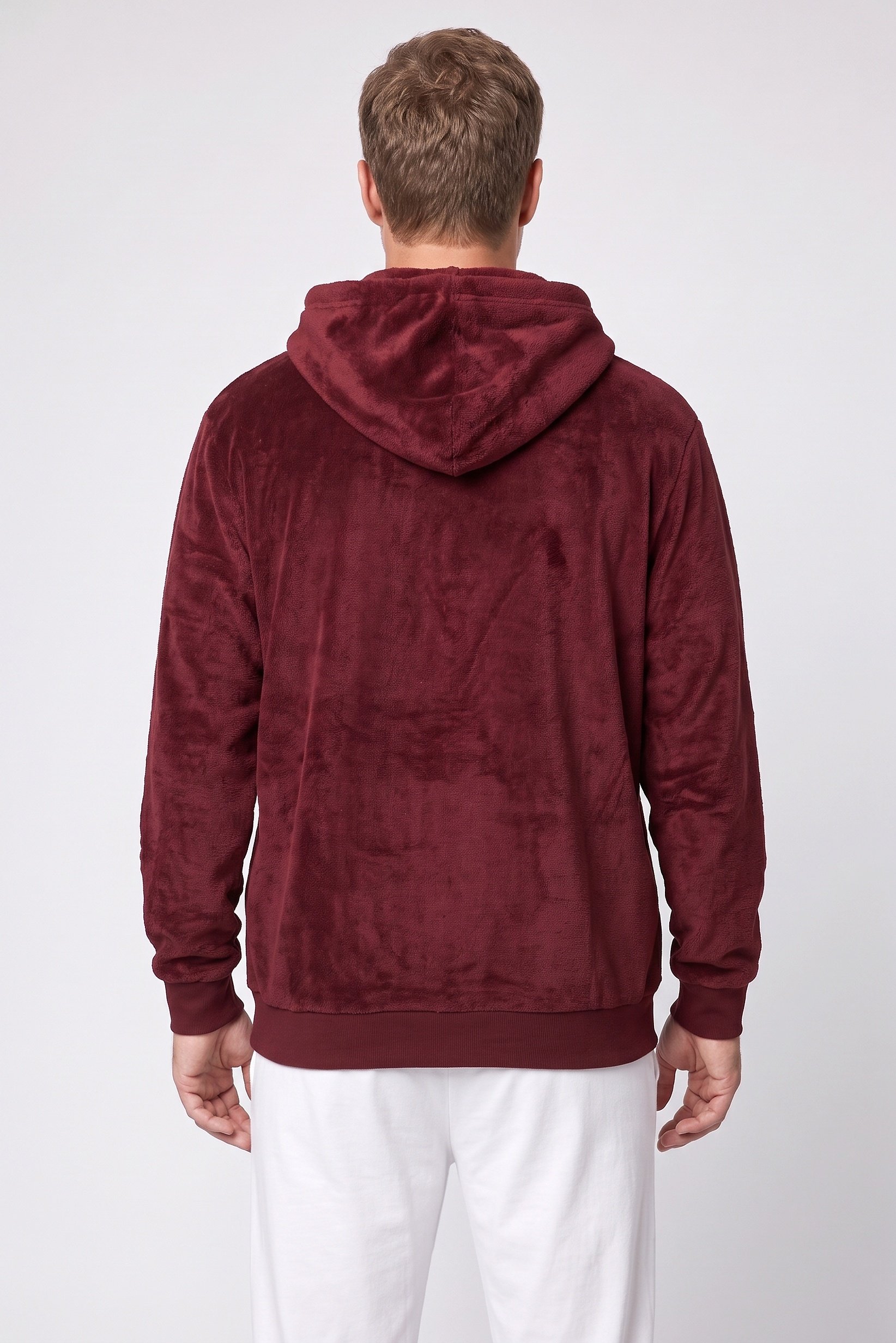 Men Embroidered Logo Long Sleeve Sleepwear Hoodie, Burgundy