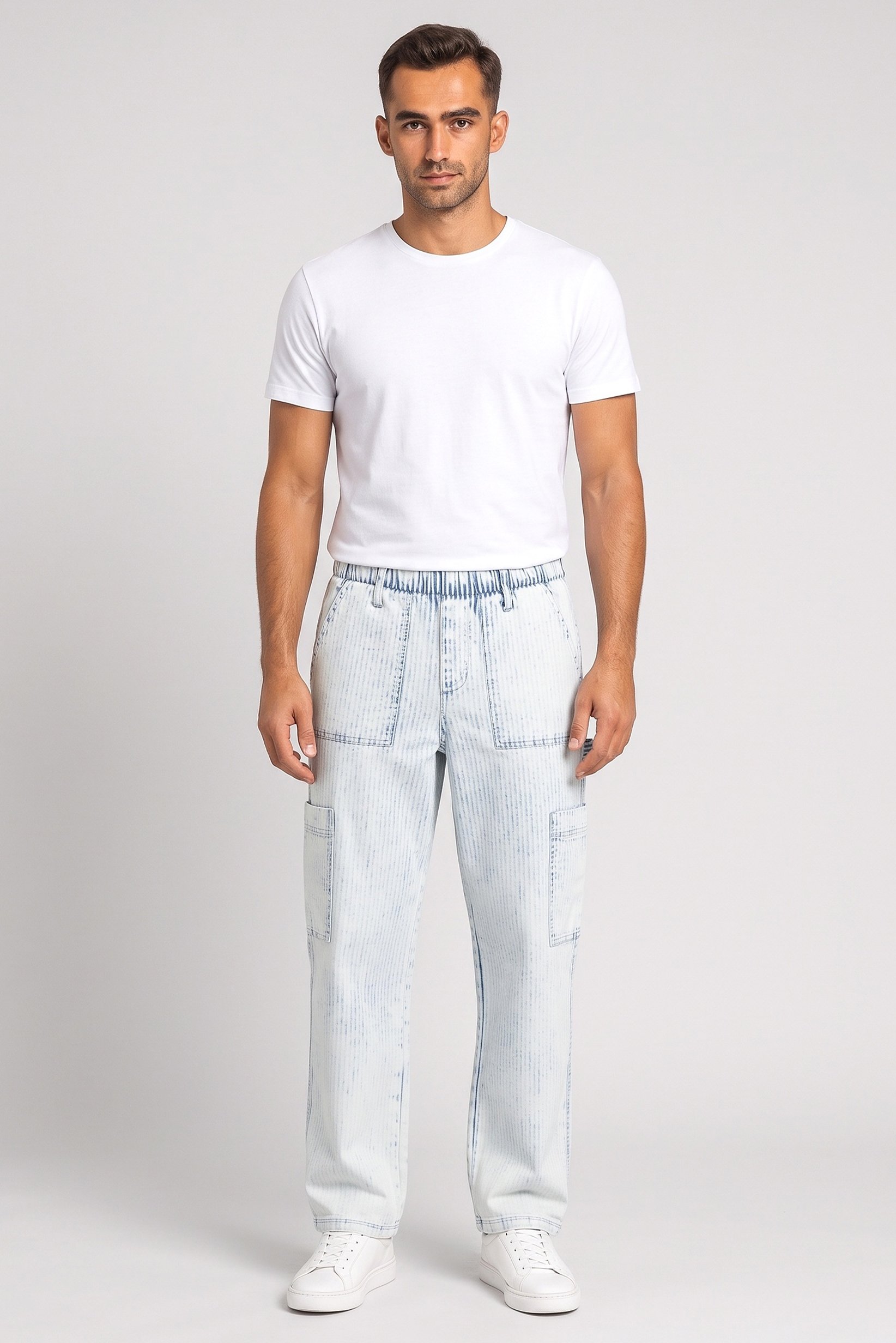 Men Regular Fit Stripe Cargo Pants, Multicolor
