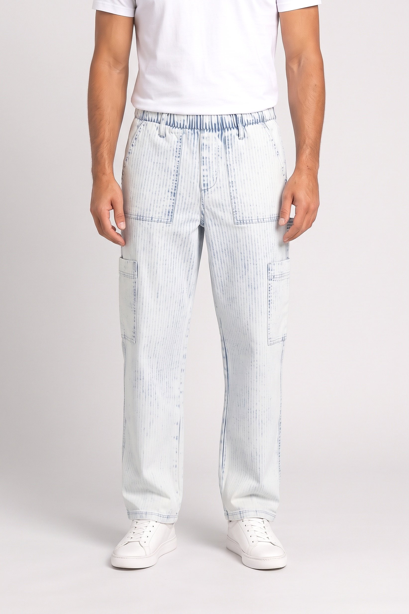 Men Regular Fit Stripe Cargo Pants, Multicolor