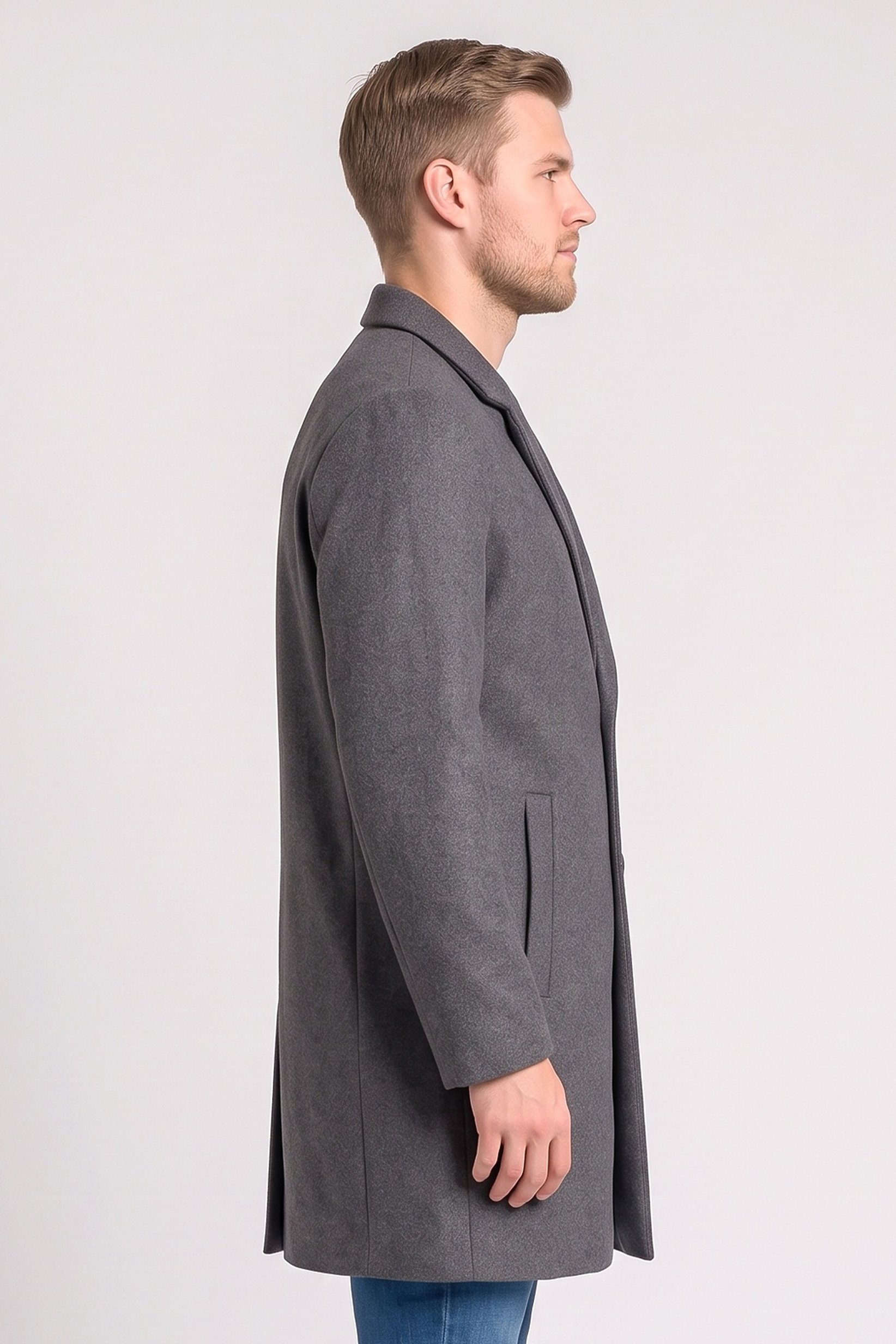 Men Textured Trench Coat, Grey