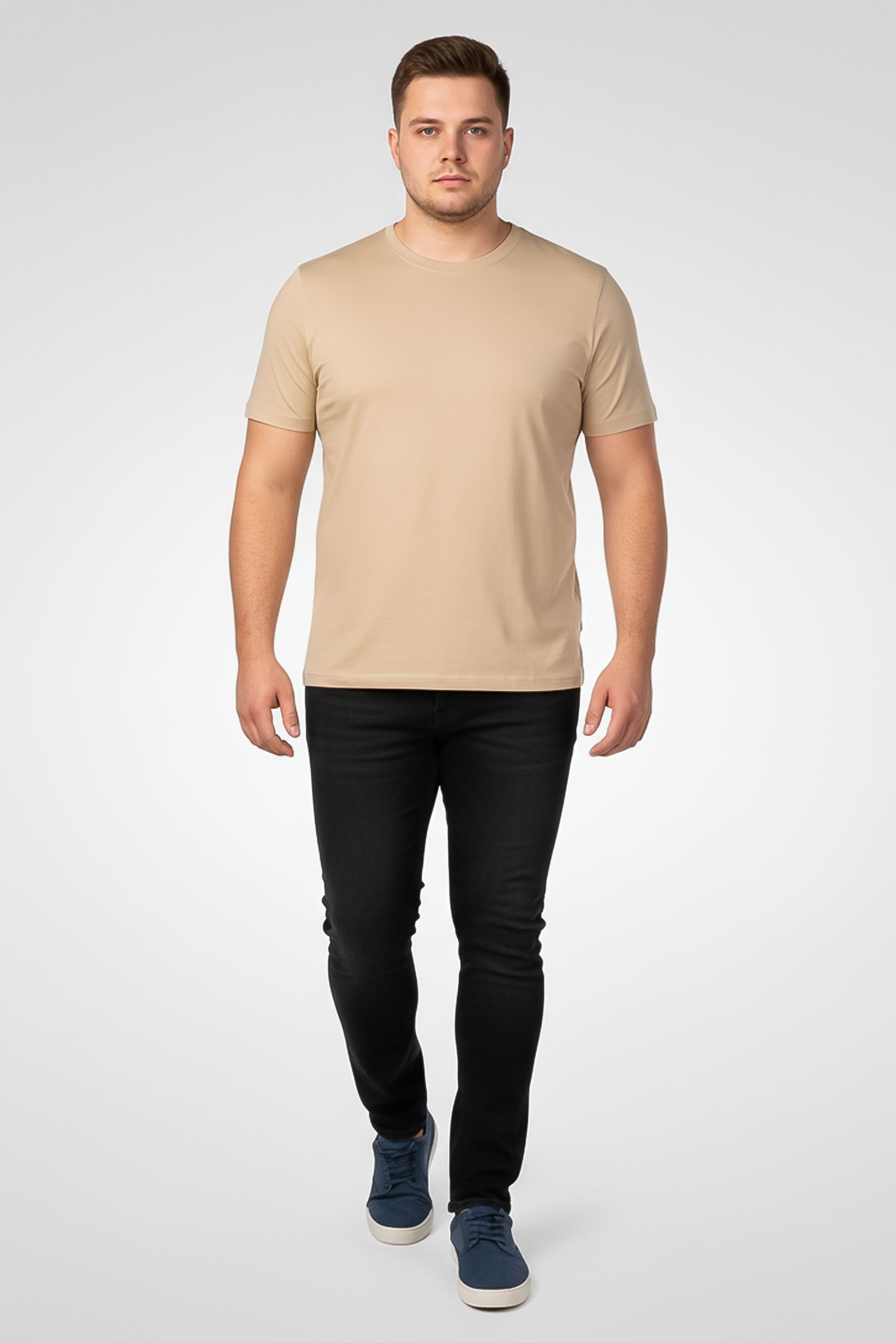 Men Crew Neck Short Sleeve Solid T-Shirt, Beige