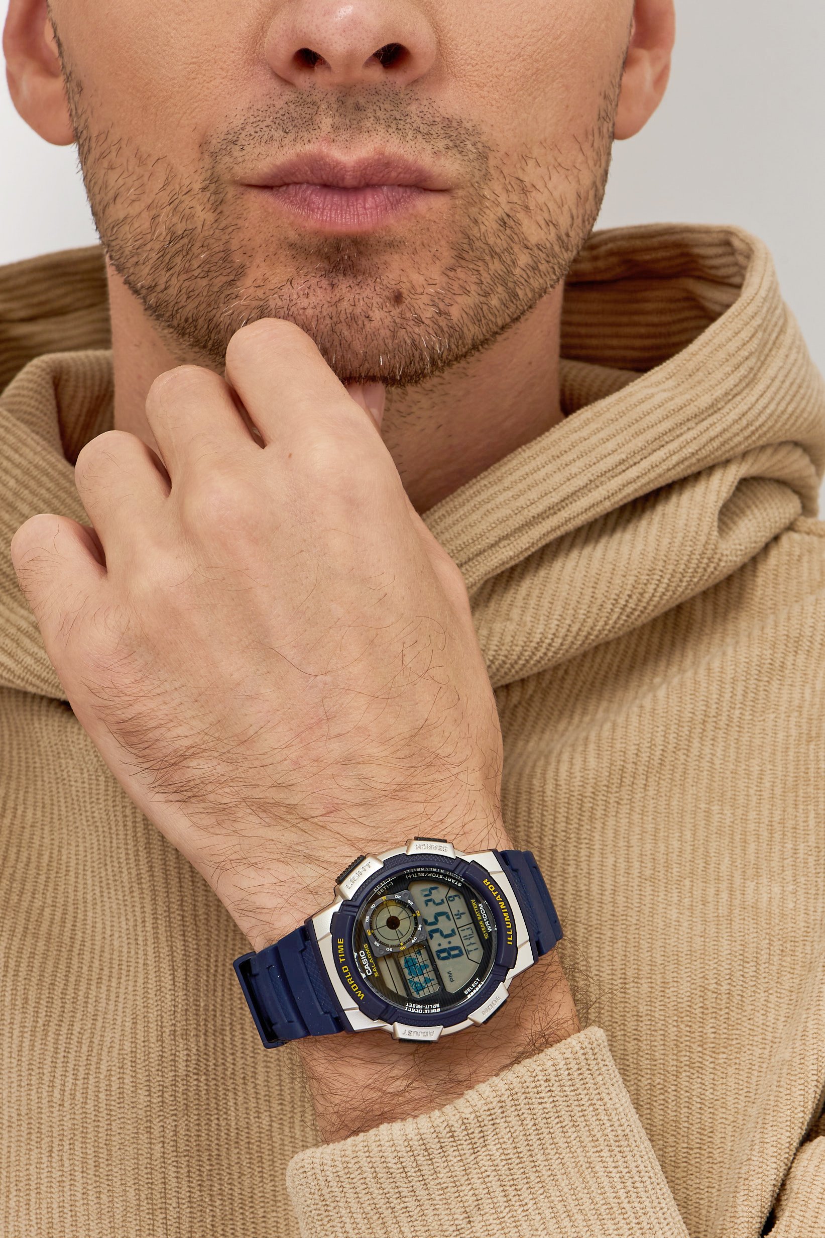 Men AE1000W2AVDF Silicone Digital Watch 48 mm, Navy