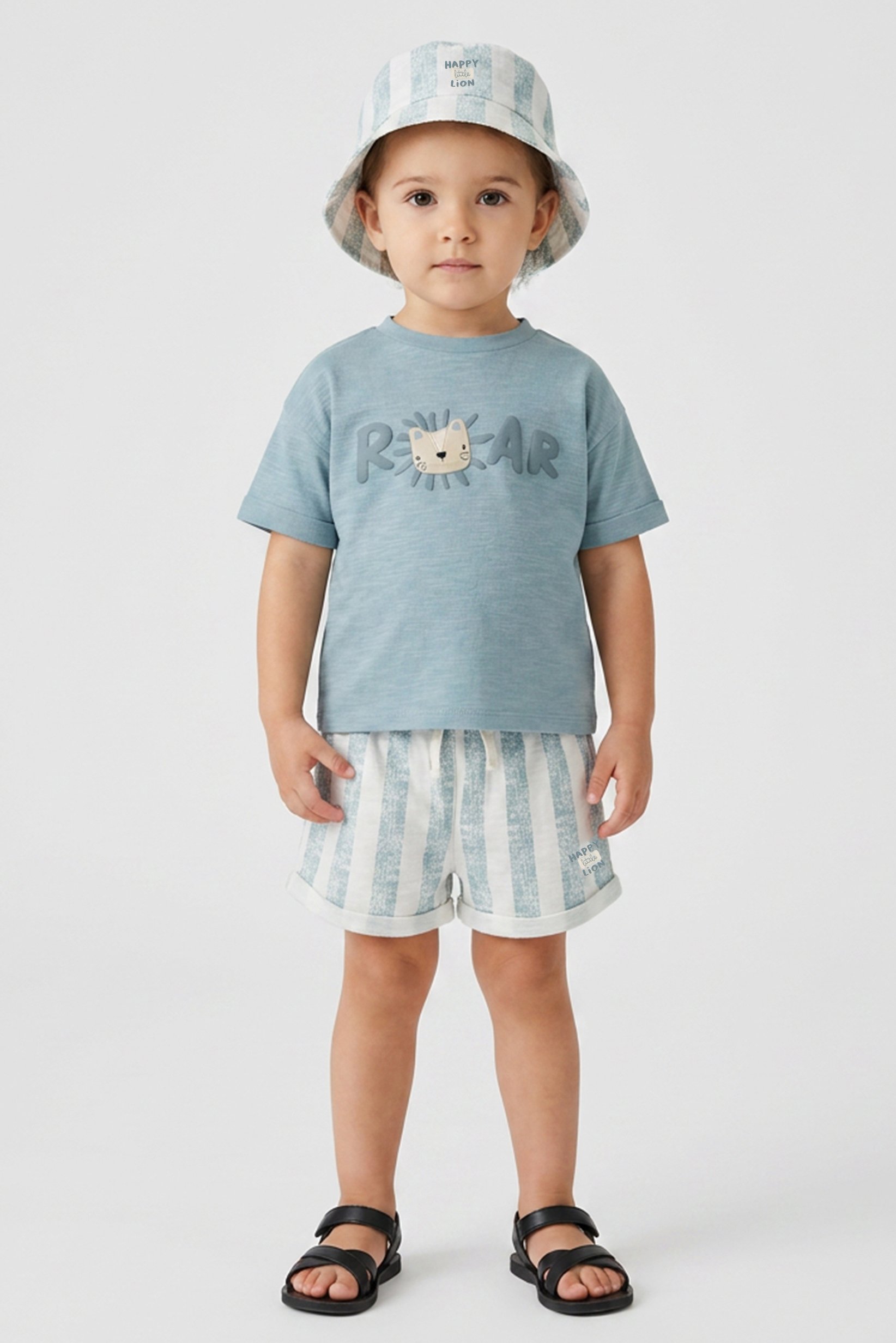 Toddlers Boy 3 Pieces Graphic Print T-Shirt,Shorts and Bucket Hat Set, Multicolor