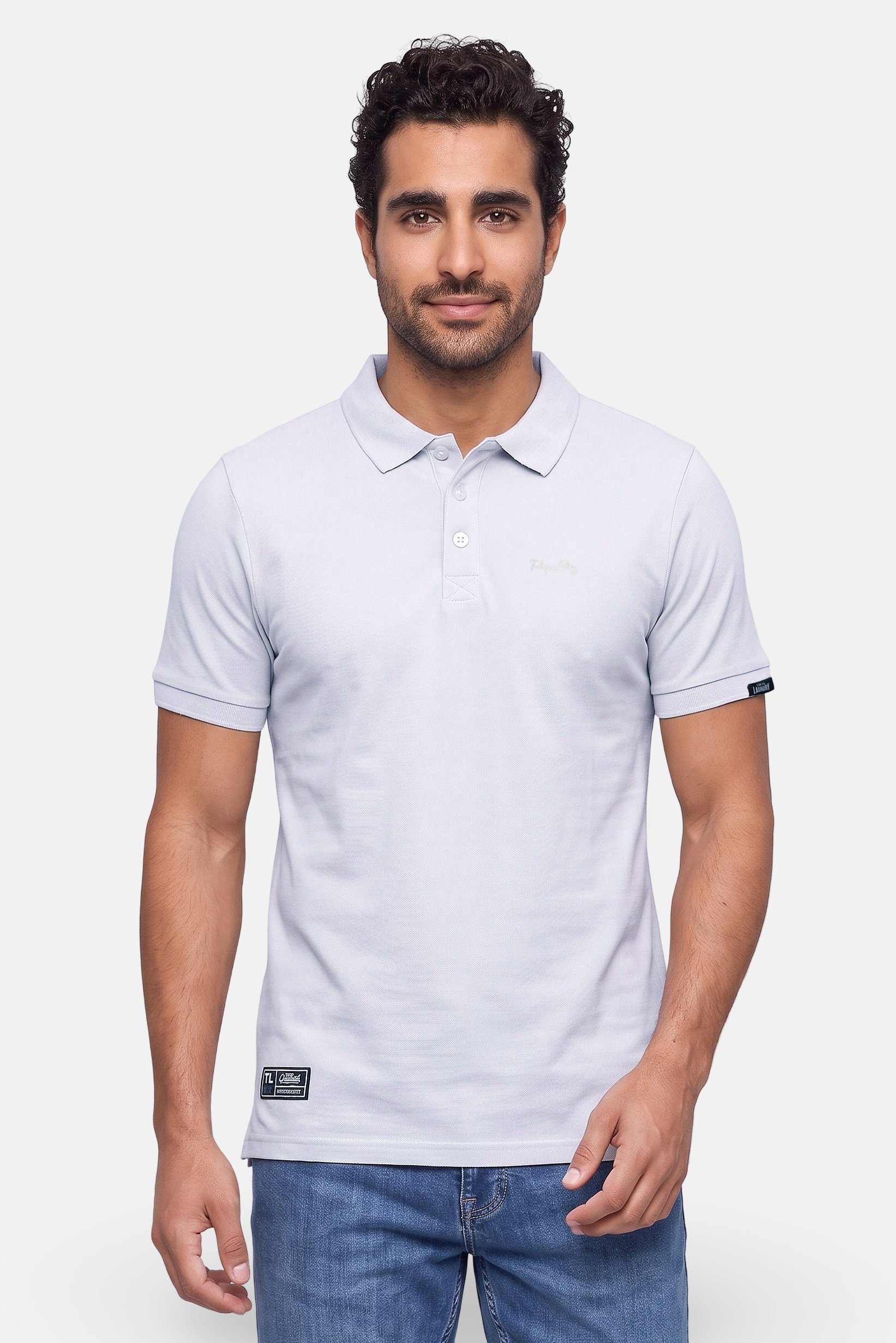 Men Regular Fit Embroidered Logo Short Sleeve Polo Shirt, Pale Blue
