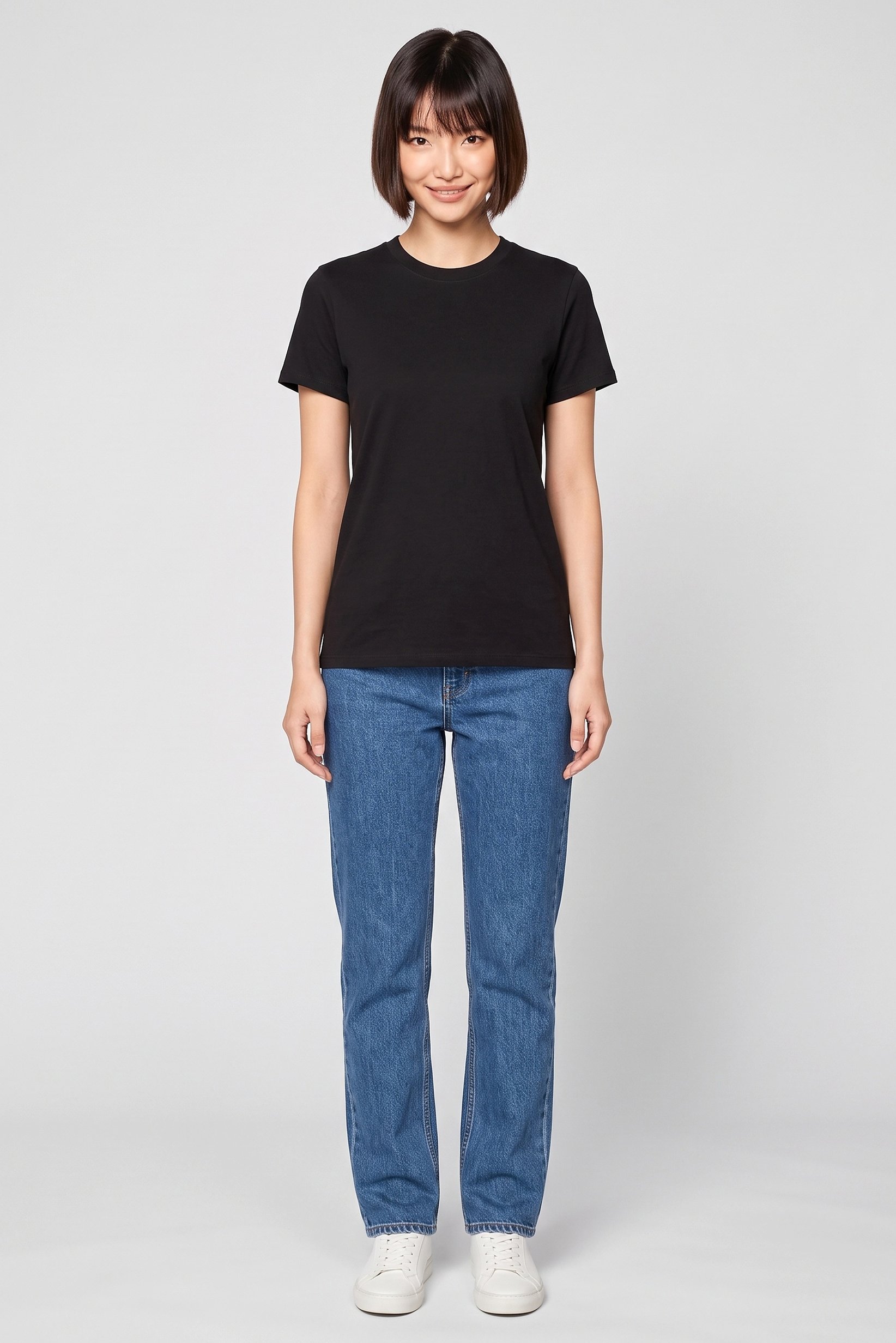Women Round Neck Short Sleeve Plain T-Shirt, Black