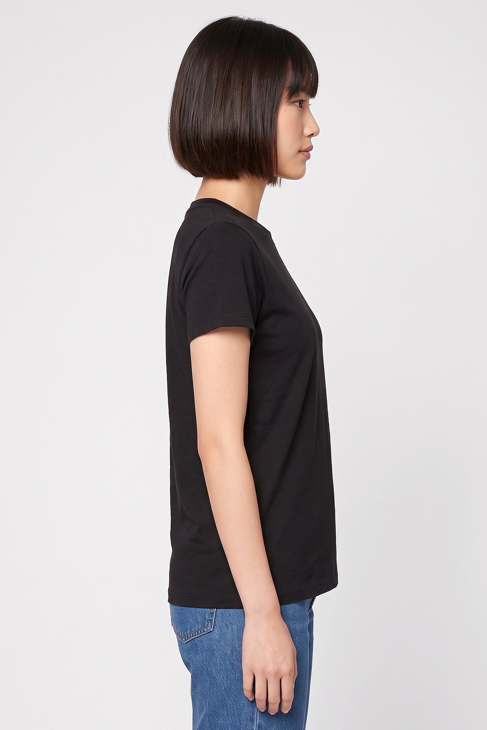 Women Round Neck Short Sleeve Plain T-Shirt, Black