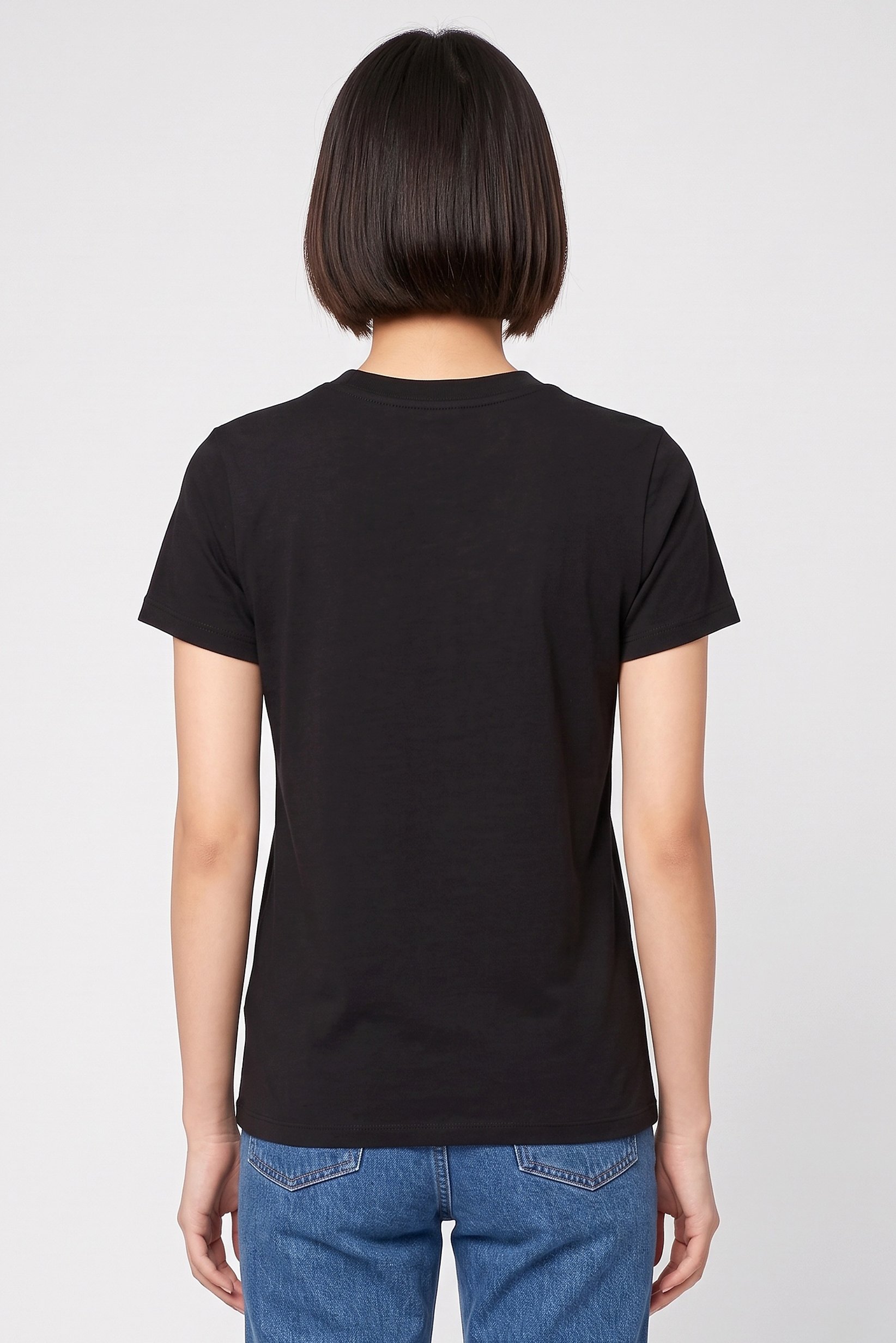 Women Round Neck Short Sleeve Plain T-Shirt, Black