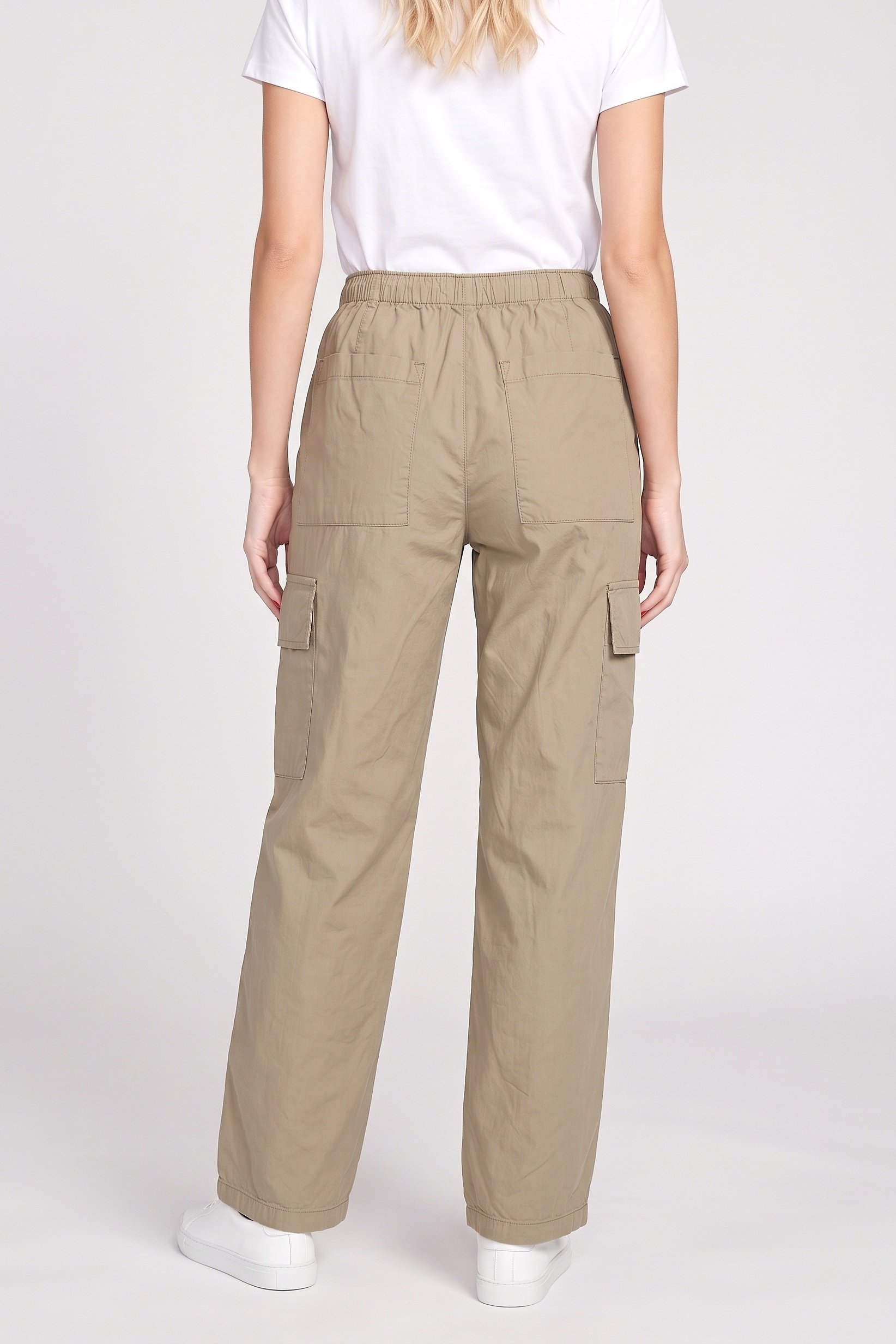 Women Regular Fit Solid Cargo Pants, Dark Beige