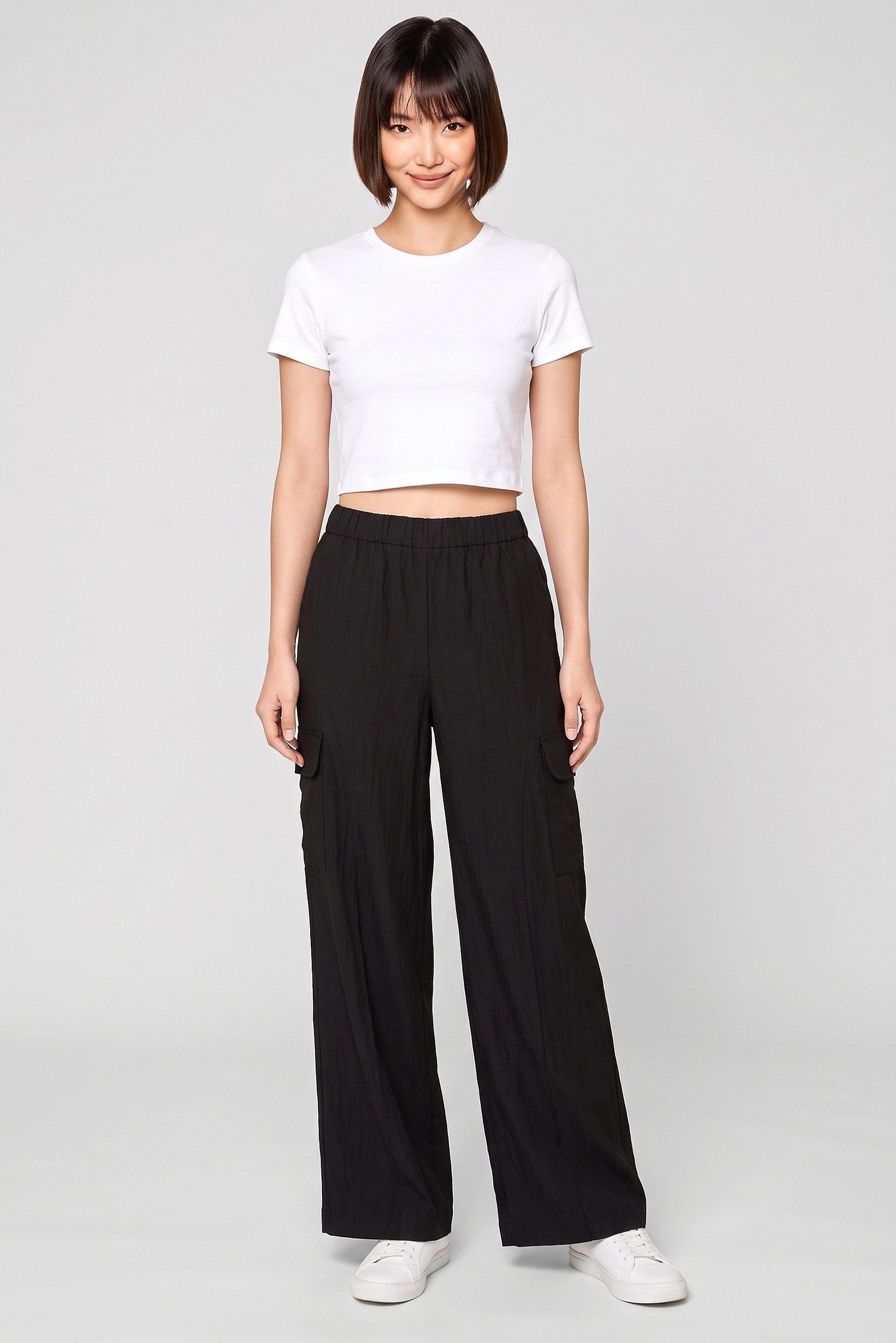 Women Regular Fit Solid Wide Leg Pants, Black