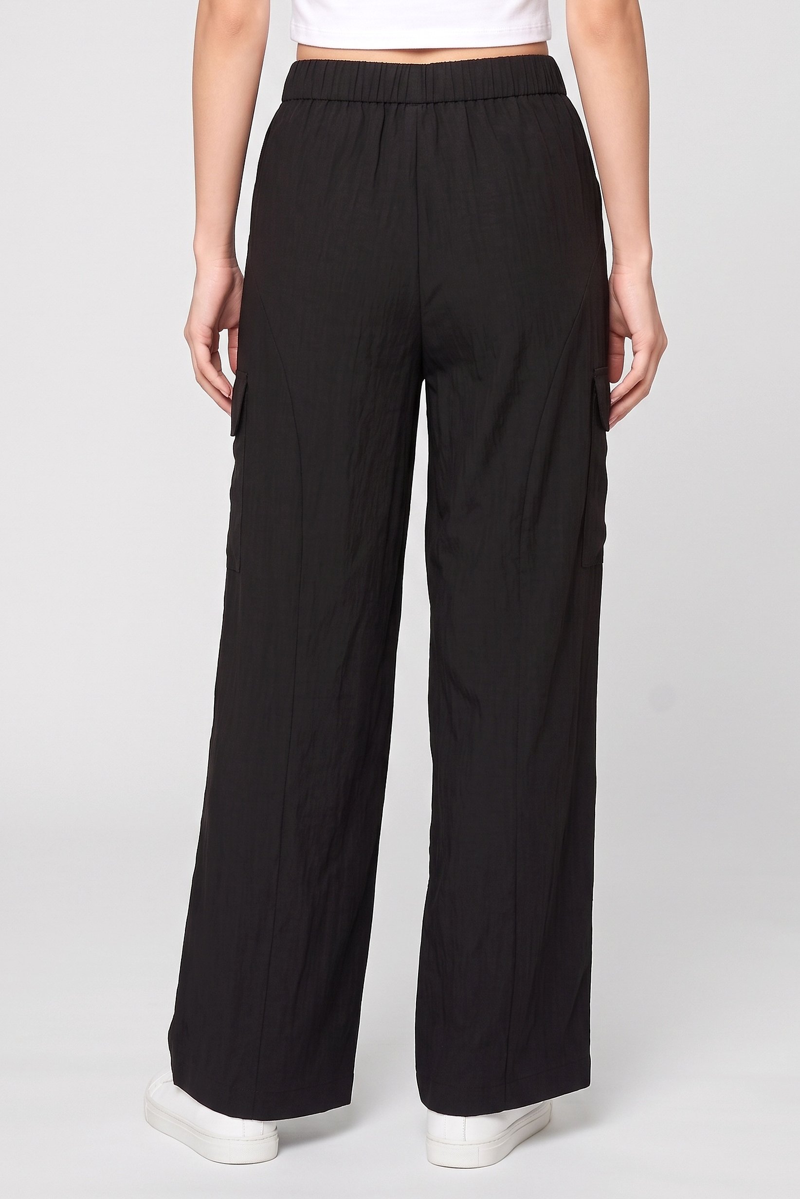 Women Regular Fit Solid Wide Leg Pants, Black