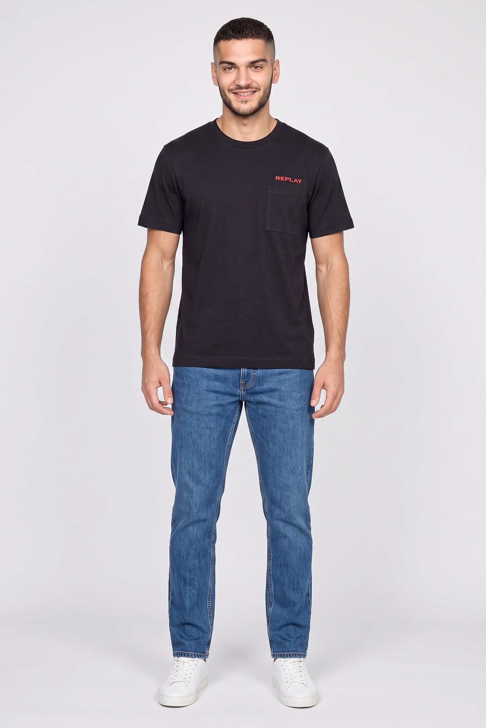 Men Crew Neck Short Sleeve Brand Logo T-Shirt, Black
