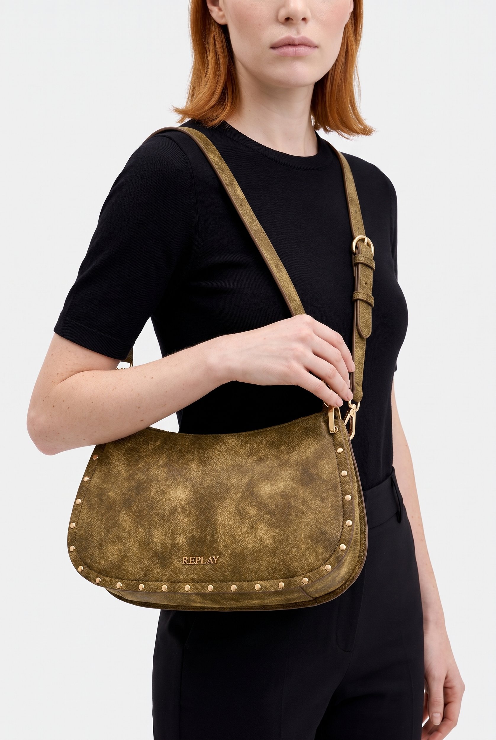 Women Brand Logo Shoulder Bag, Tan