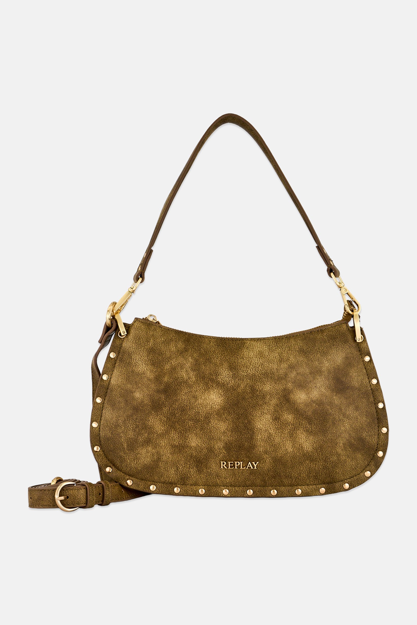 Women Brand Logo Shoulder Bag, Tan