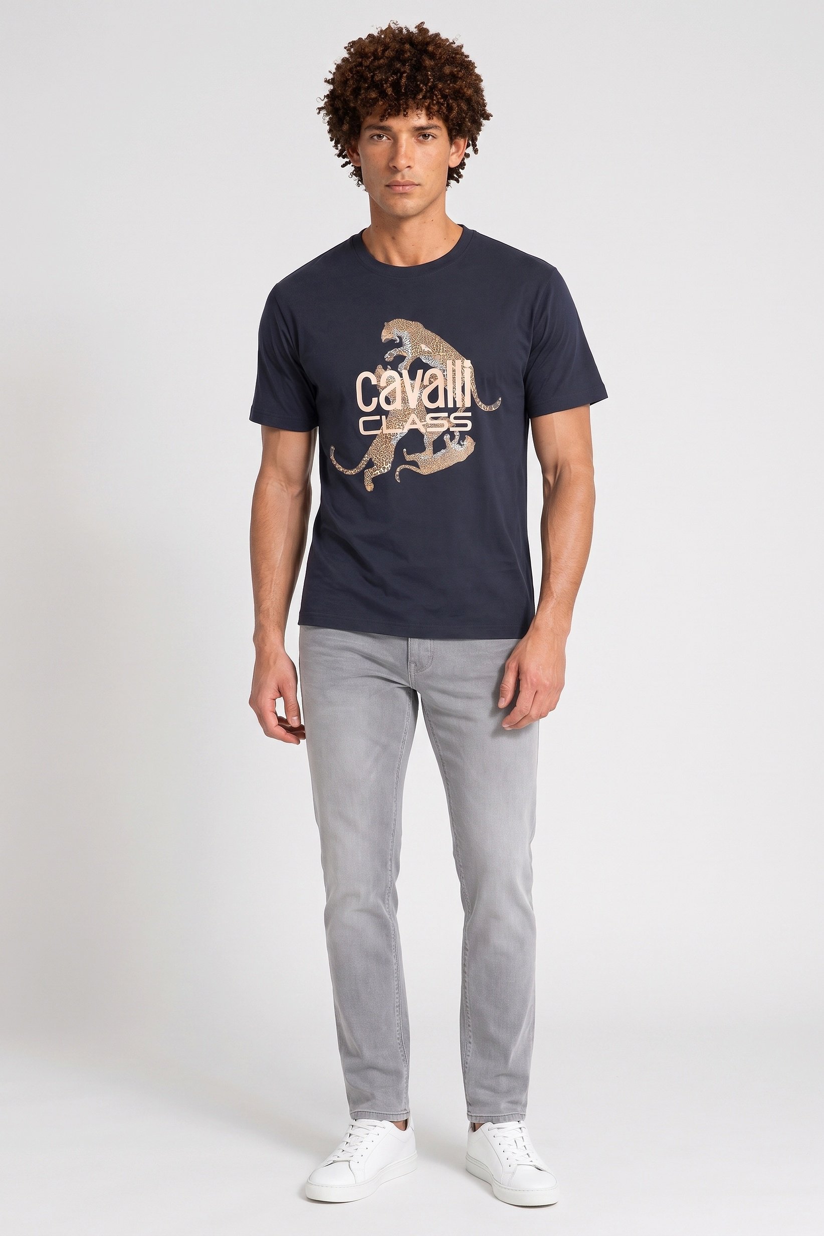 Men Crew Neck Short Sleeve Brand Logo T-Shirt, Dark Navy