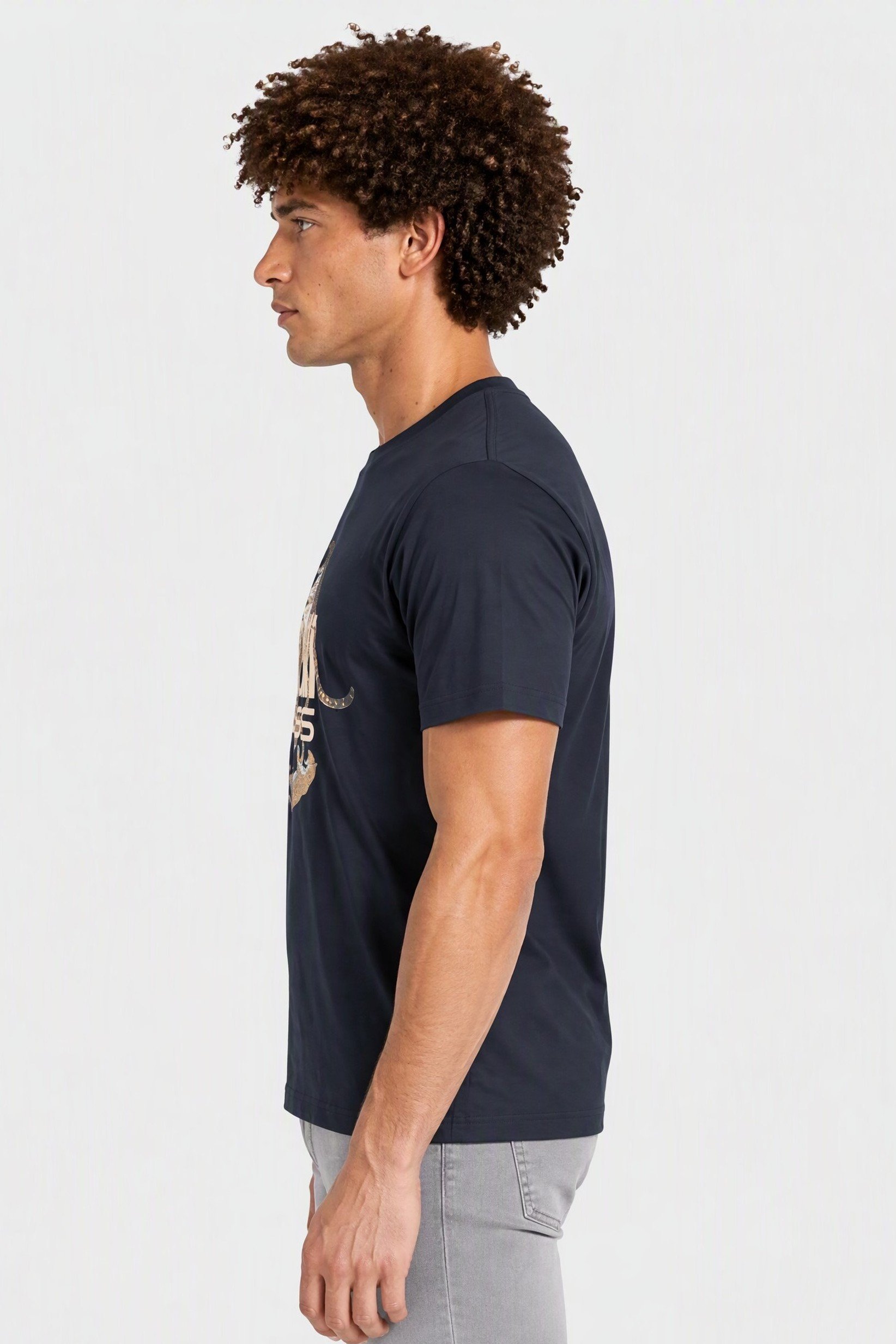 Men Crew Neck Short Sleeve Brand Logo T-Shirt, Dark Navy