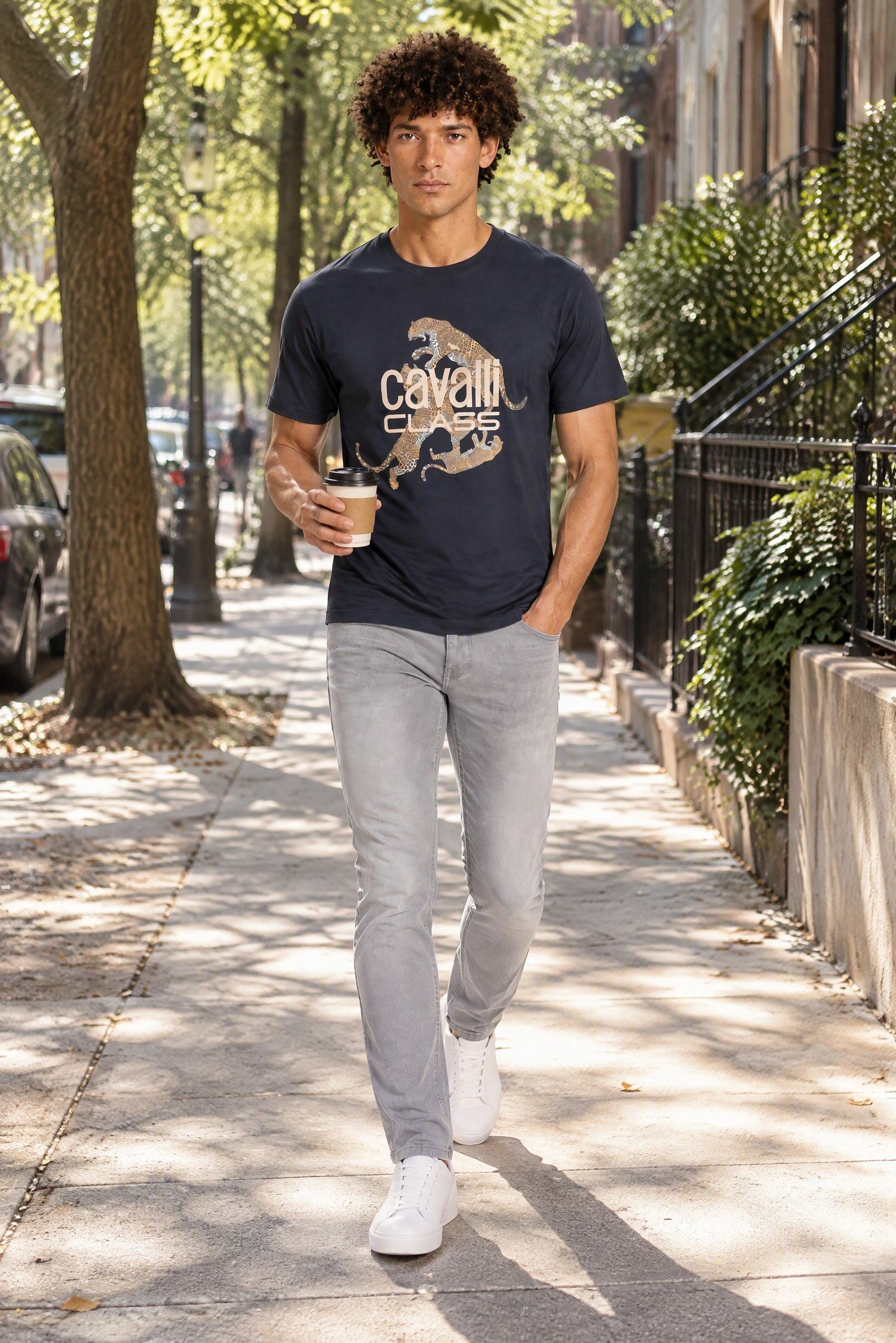 Men Crew Neck Short Sleeve Brand Logo T-Shirt, Dark Navy