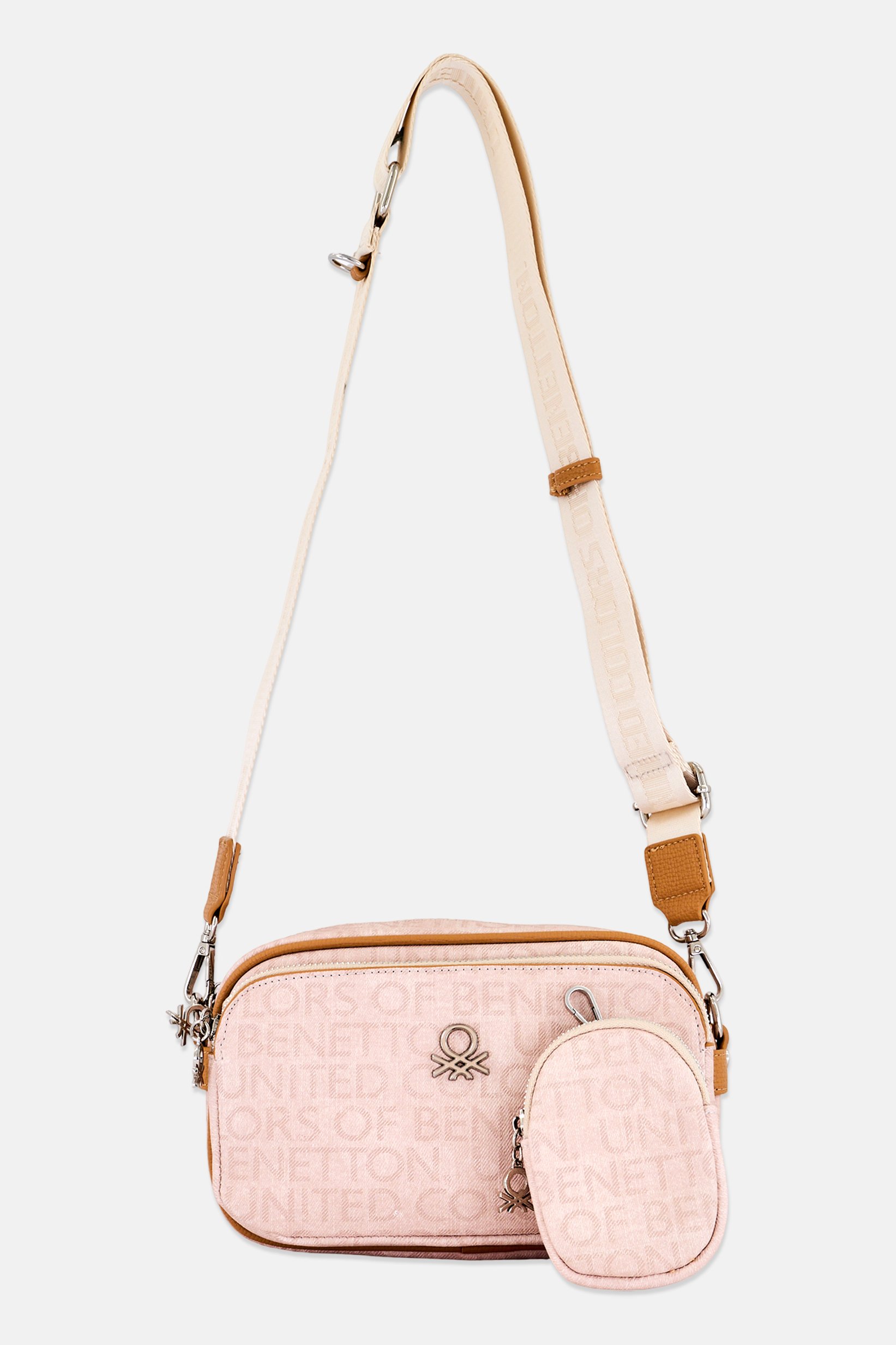 Women Monogram Pattern Cross Body Bag With Pouch, Beige