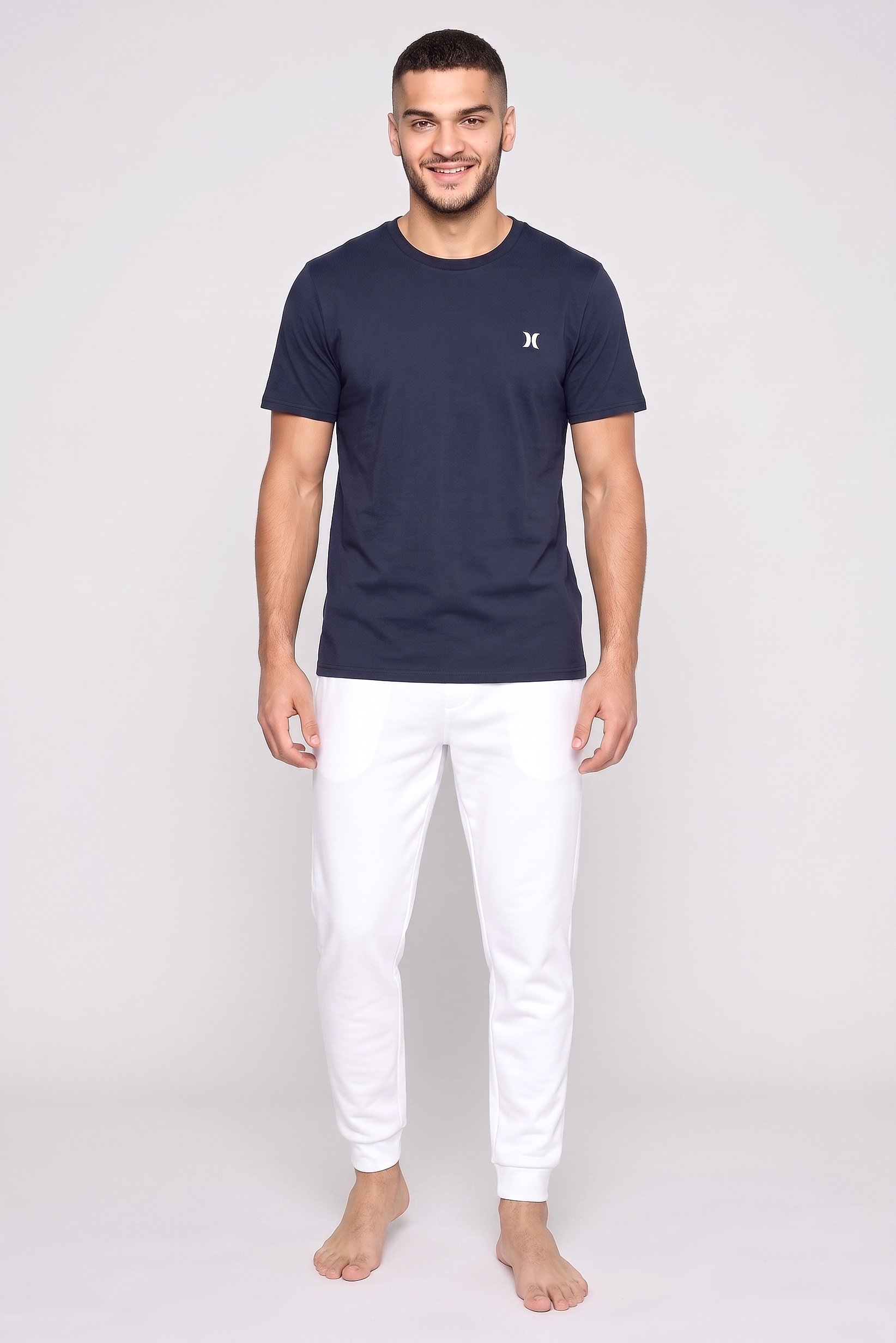 Men Regular Fit Brand Logo Sleepwear T-Shirt, Navy Blue