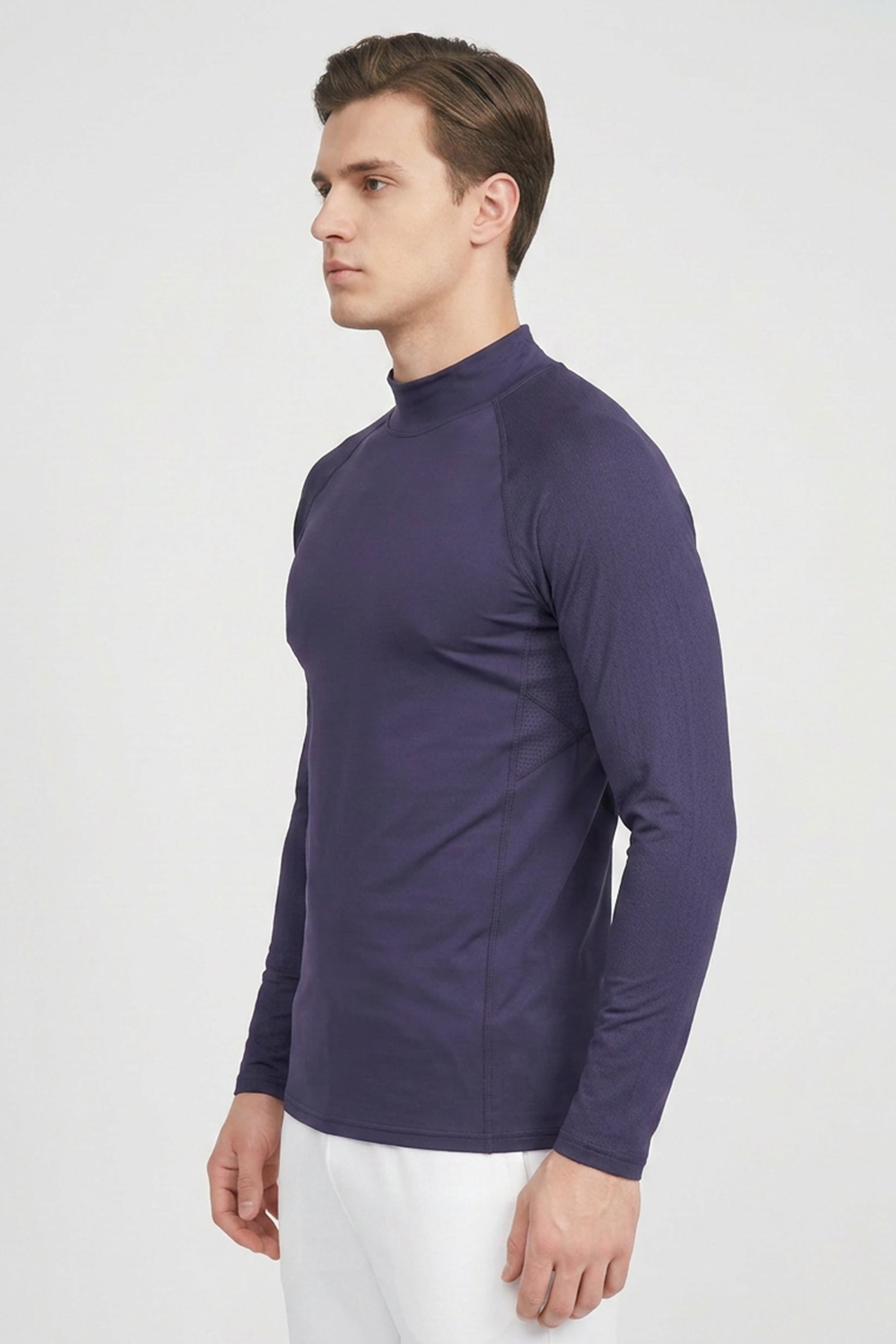 Men Fitted Long Sleeve Training T-Shirt,  Dark Purple