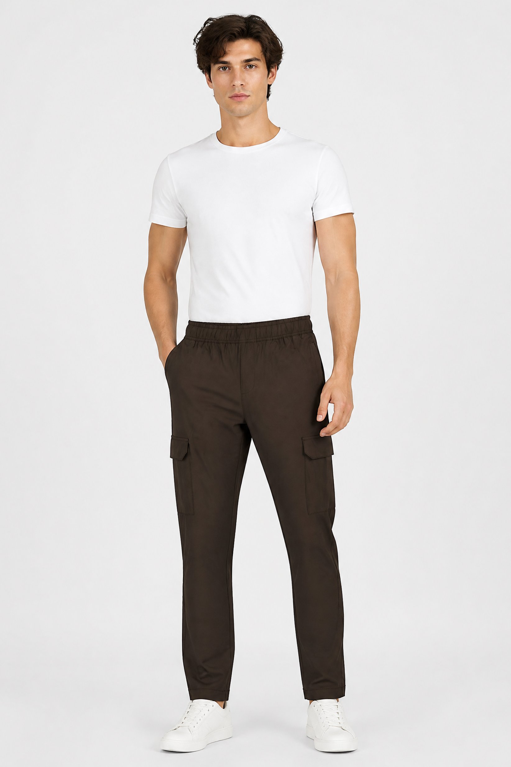 Men Regular Fit Plain Straight Leg Pants, Dark Olive