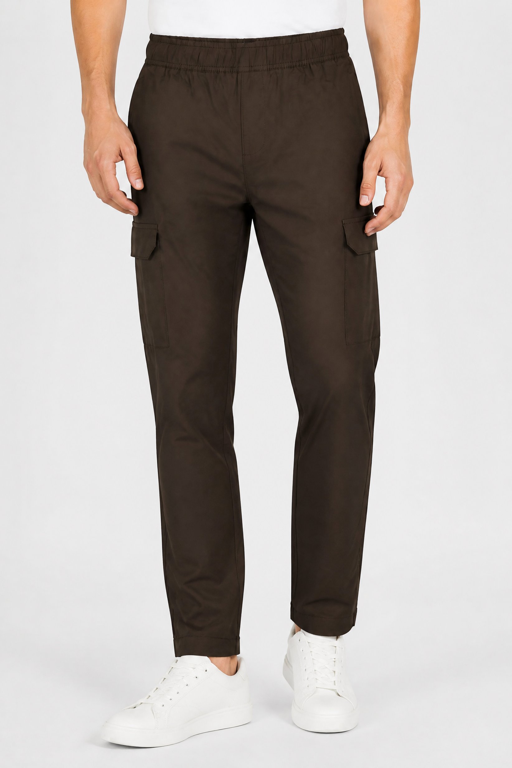 Men Regular Fit Plain Straight Leg Pants, Dark Olive