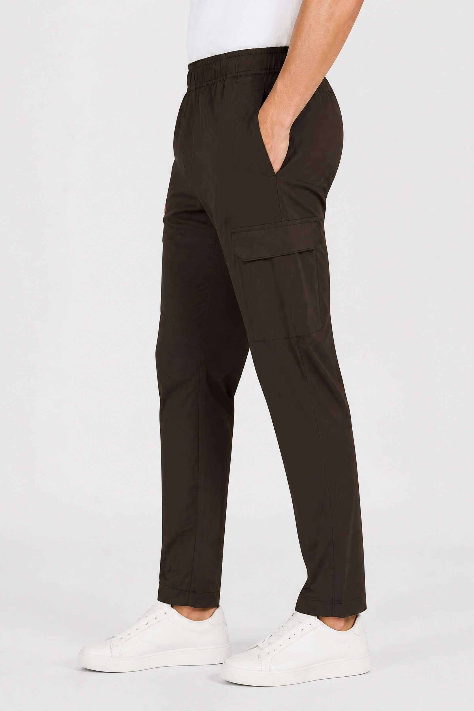 Men Regular Fit Plain Straight Leg Pants, Dark Olive