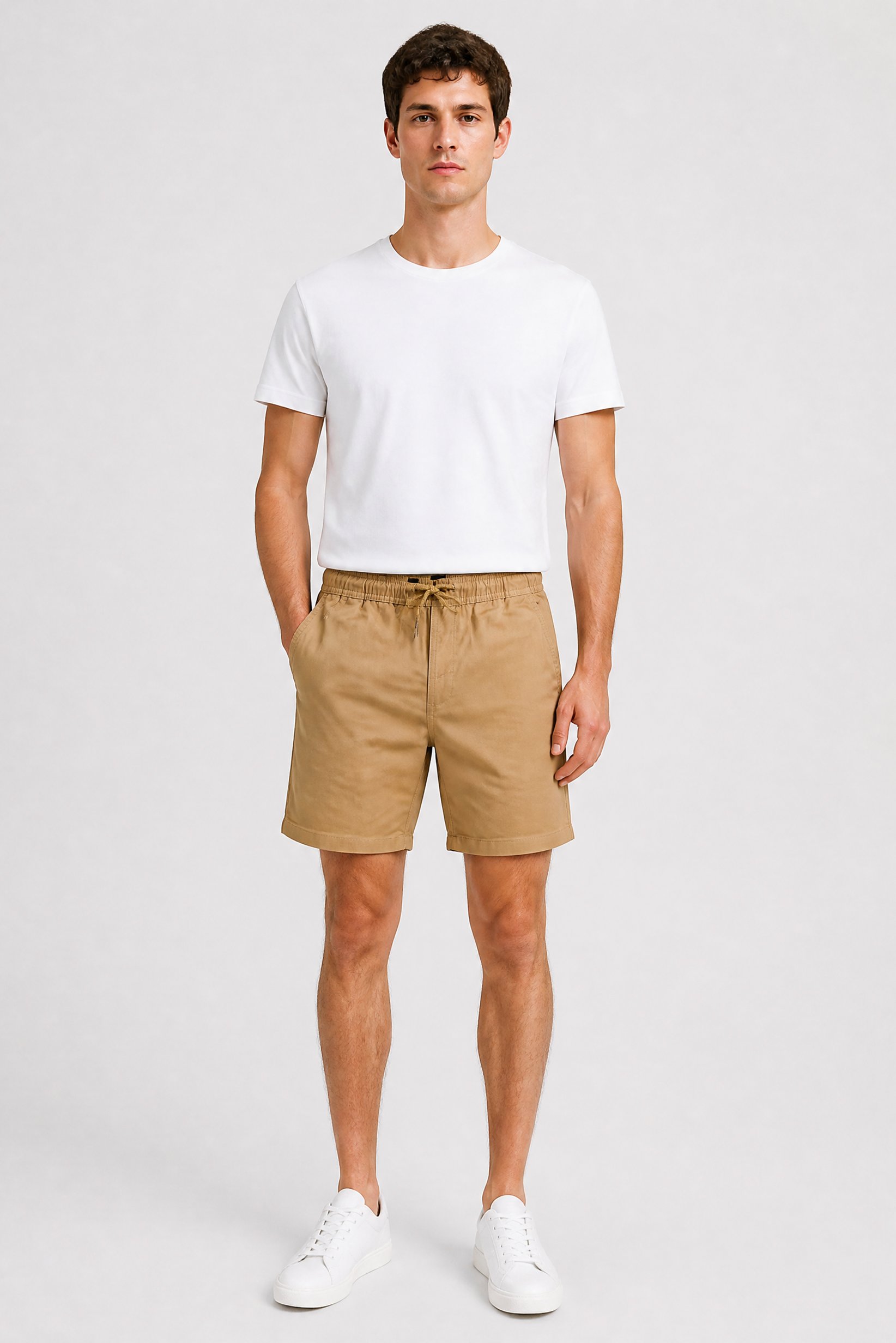 Men Solid Chino Shorts, Sand