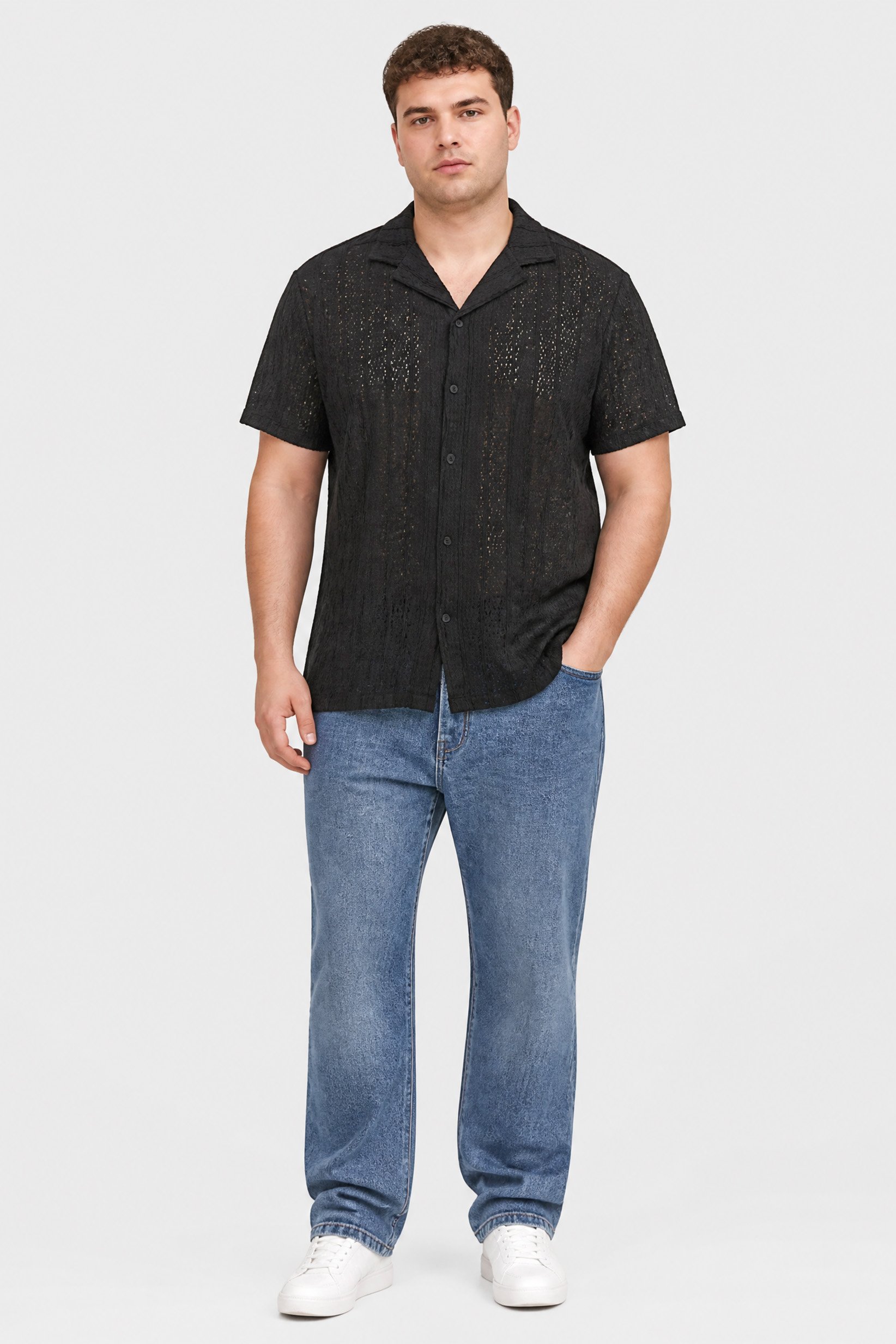 Men Regular Fit Textured Short Sleeve Casual Shirt, Black