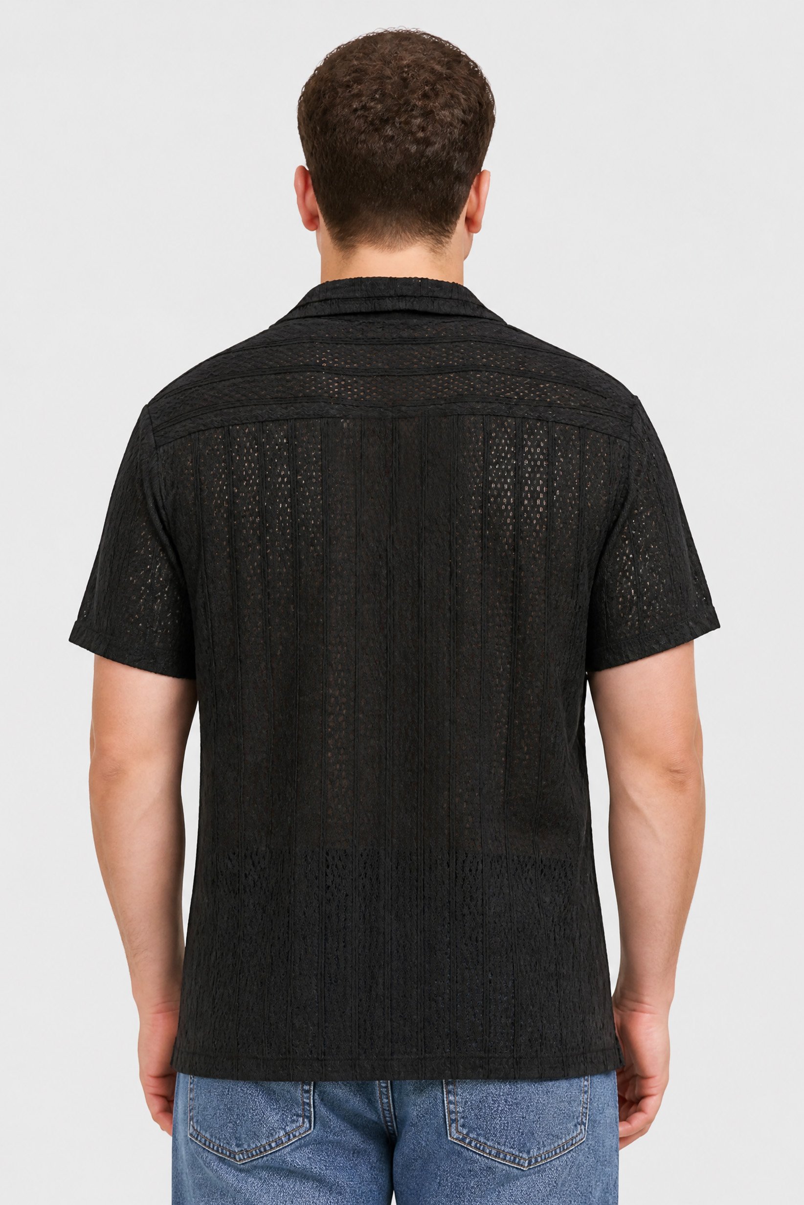 Men Regular Fit Textured Short Sleeve Casual Shirt, Black