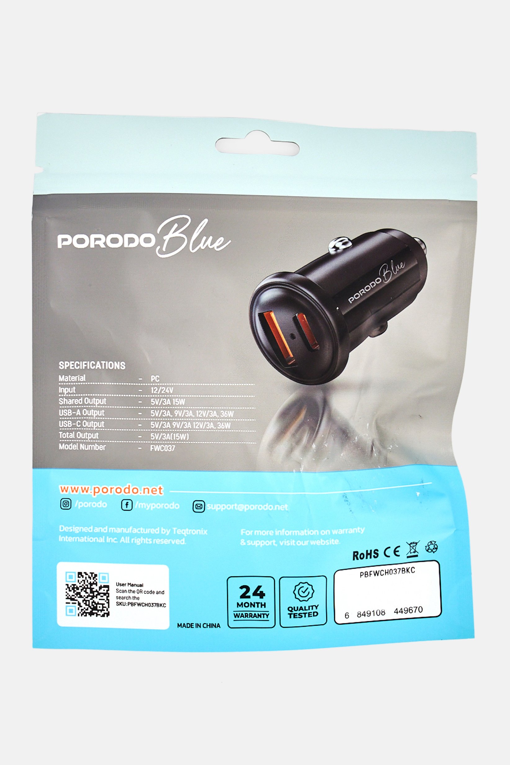 Dual Port 36W Car Charger, Black