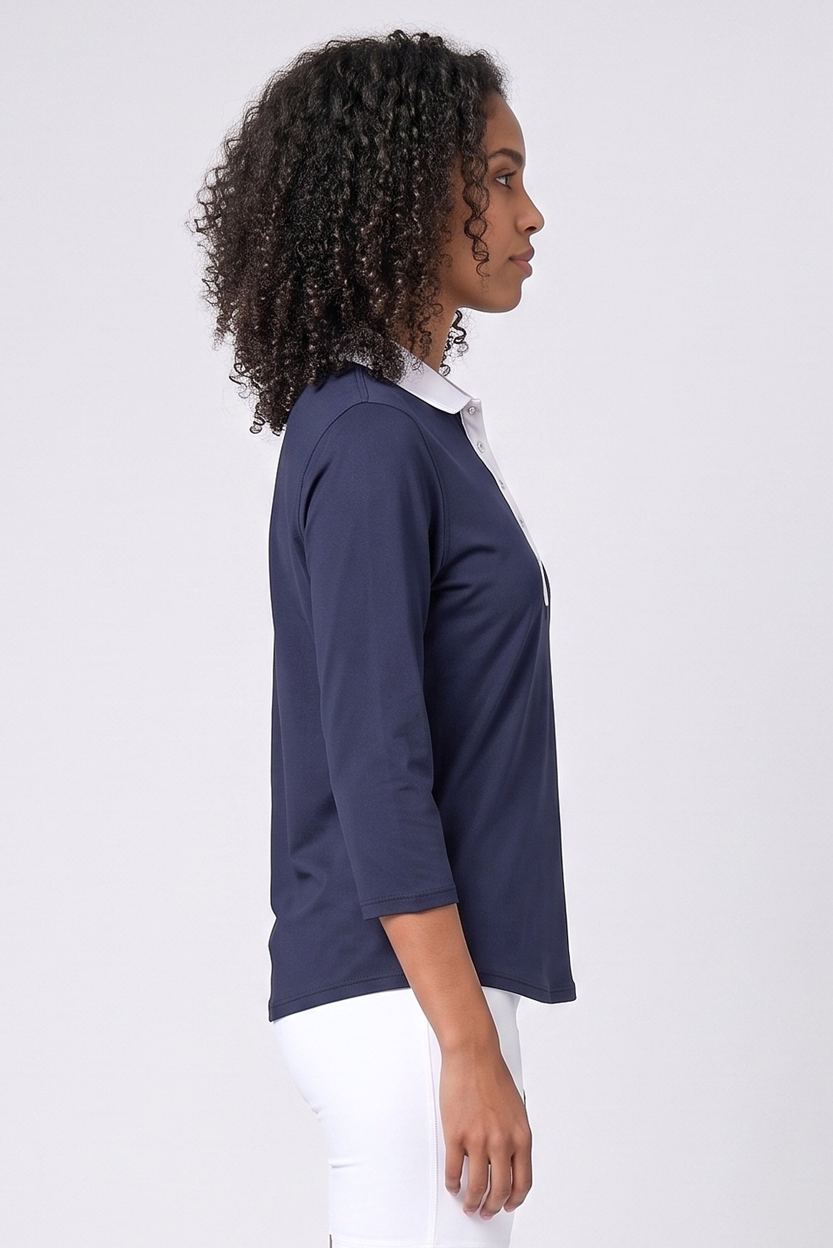 Women Sportwear Fit 3/4 Sleeve Golf Polo Shirt, Navy Blue