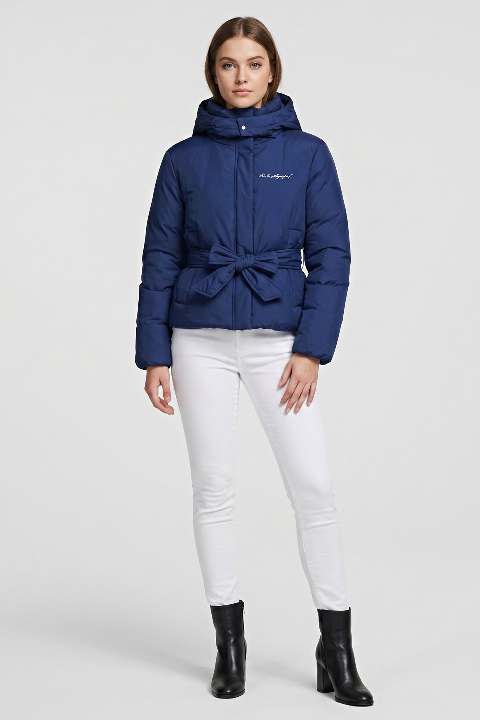 Women Brand Logo Puffer Jacket, Blue