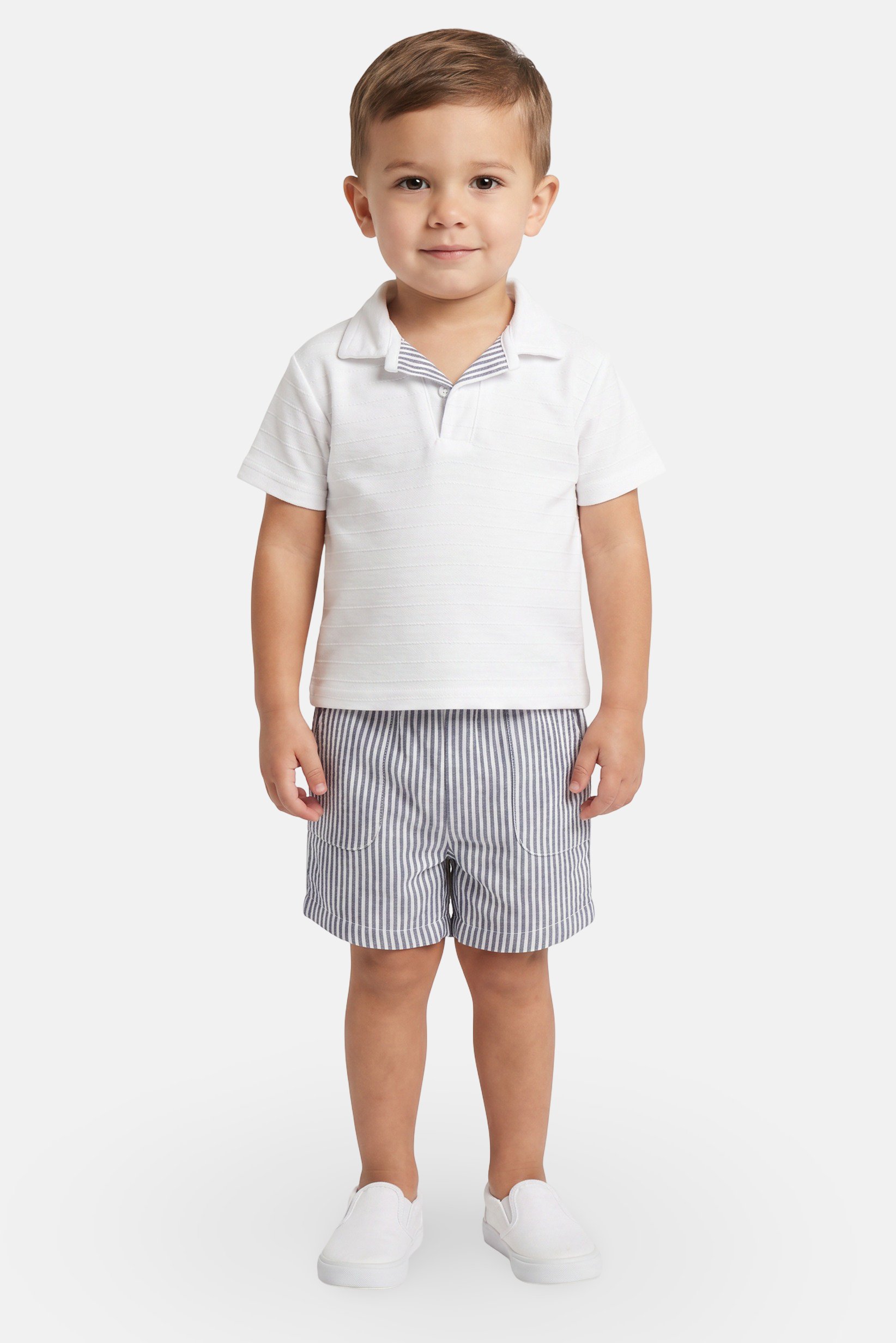 Toddlers Boy 2 Pcs Stripe Polo Shirt And Shorts Set, Multicolor