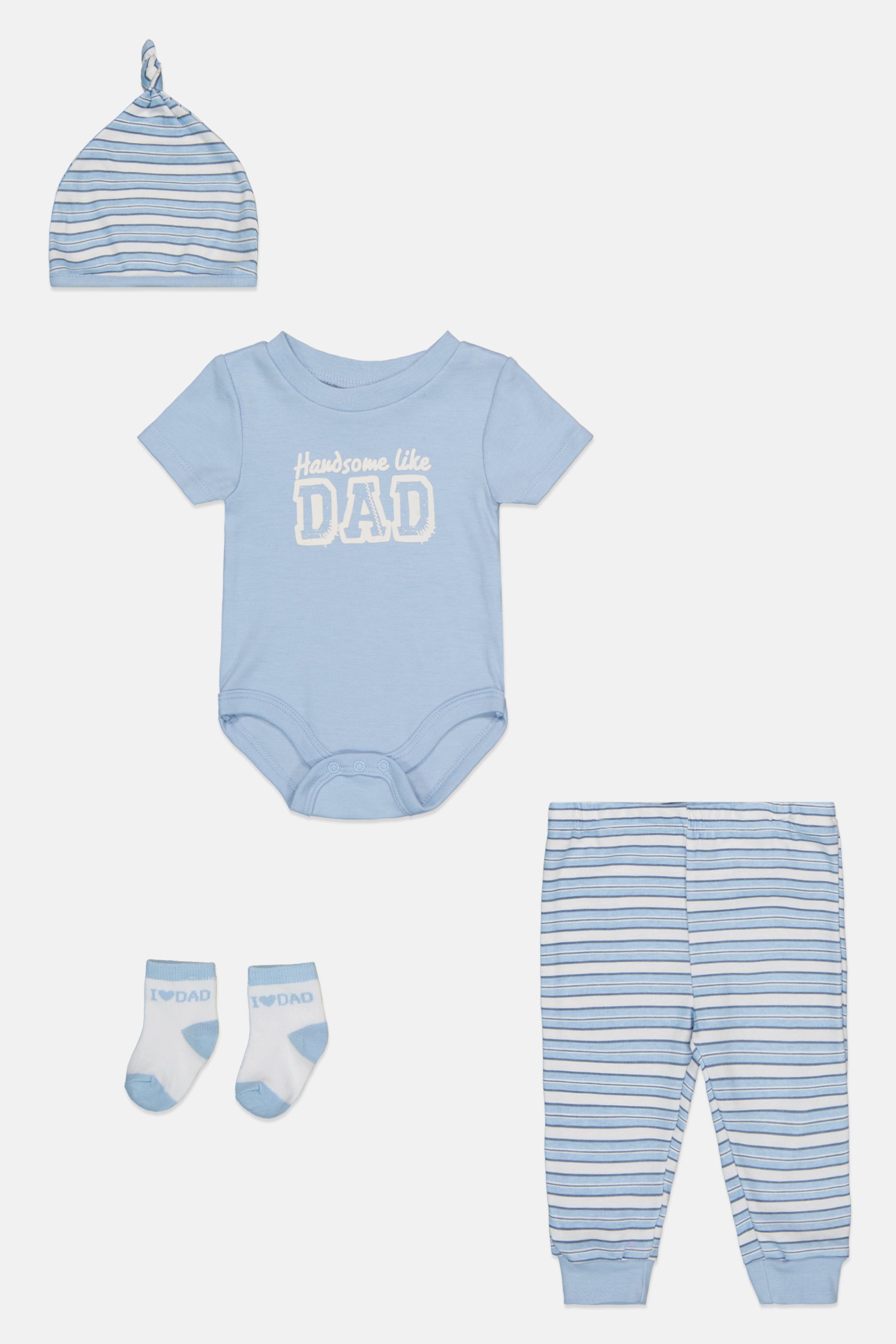 Toddlers Boy 4 Pcs Graphic Print Bodysuit And Pants With Beanie And Socks Set, Multicolor