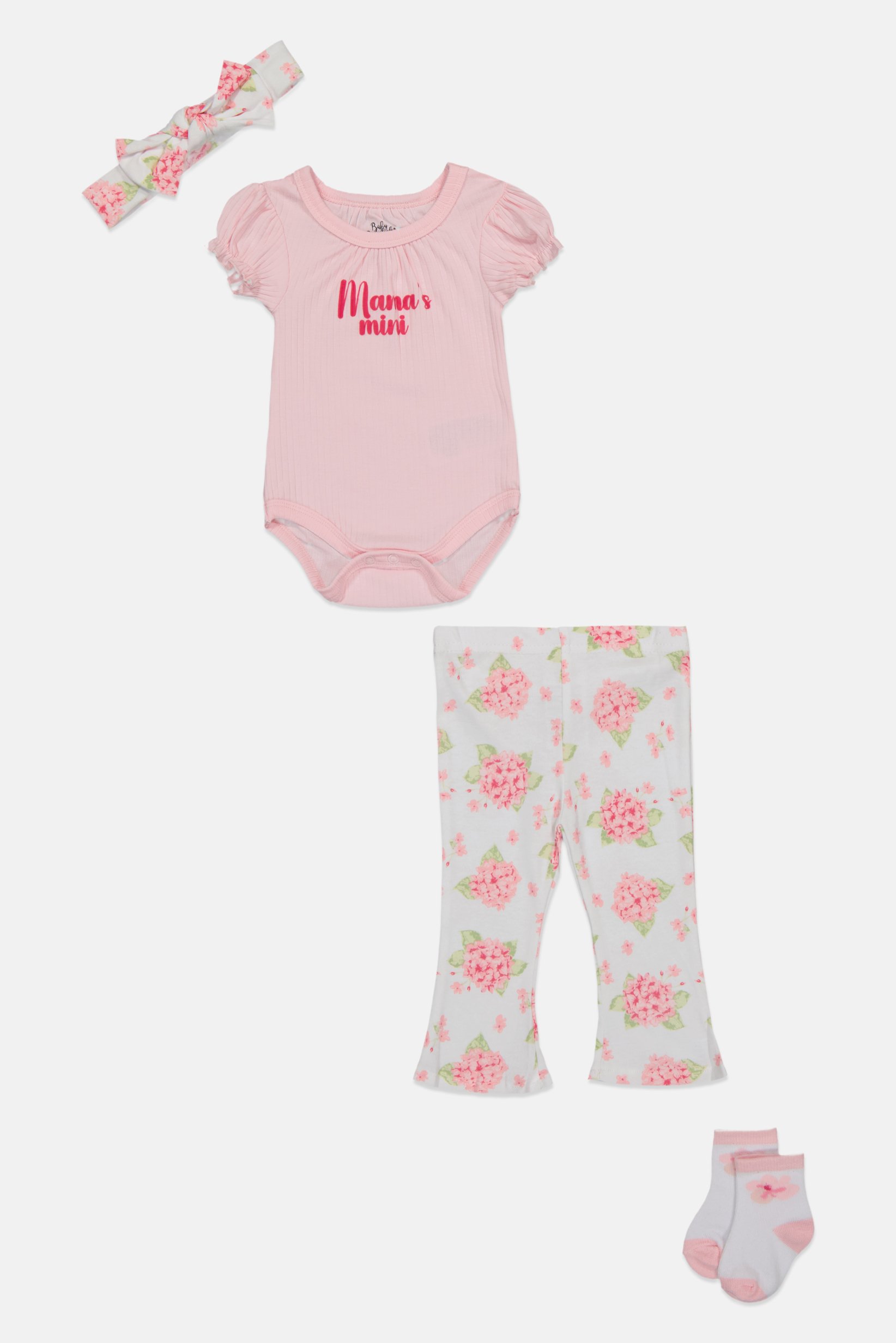 Toddlers Girl 4 Pcs Graphic Print Bodysuit And Pants With Headband And Socks Set, Multicolor