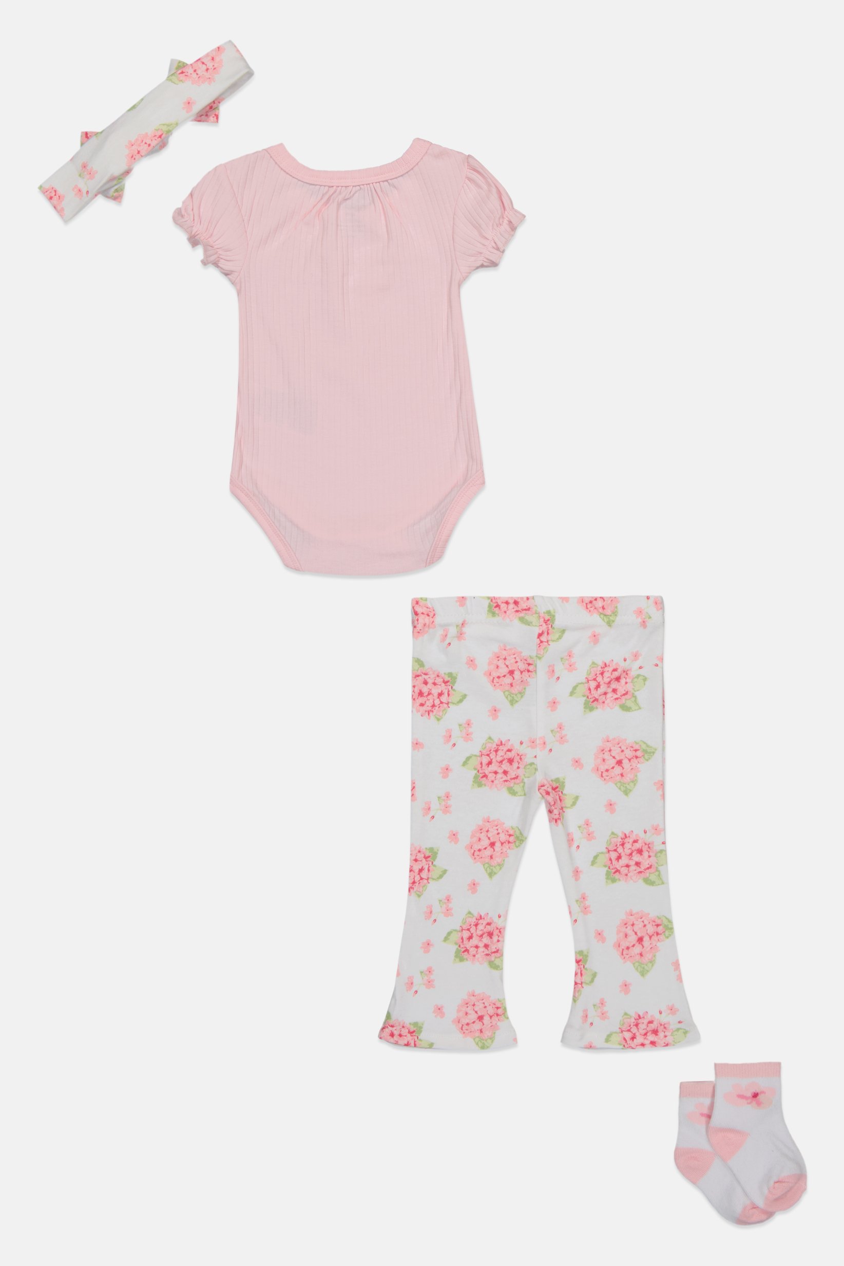 Toddlers Girl 4 Pcs Graphic Print Bodysuit And Pants With Headband And Socks Set, Multicolor