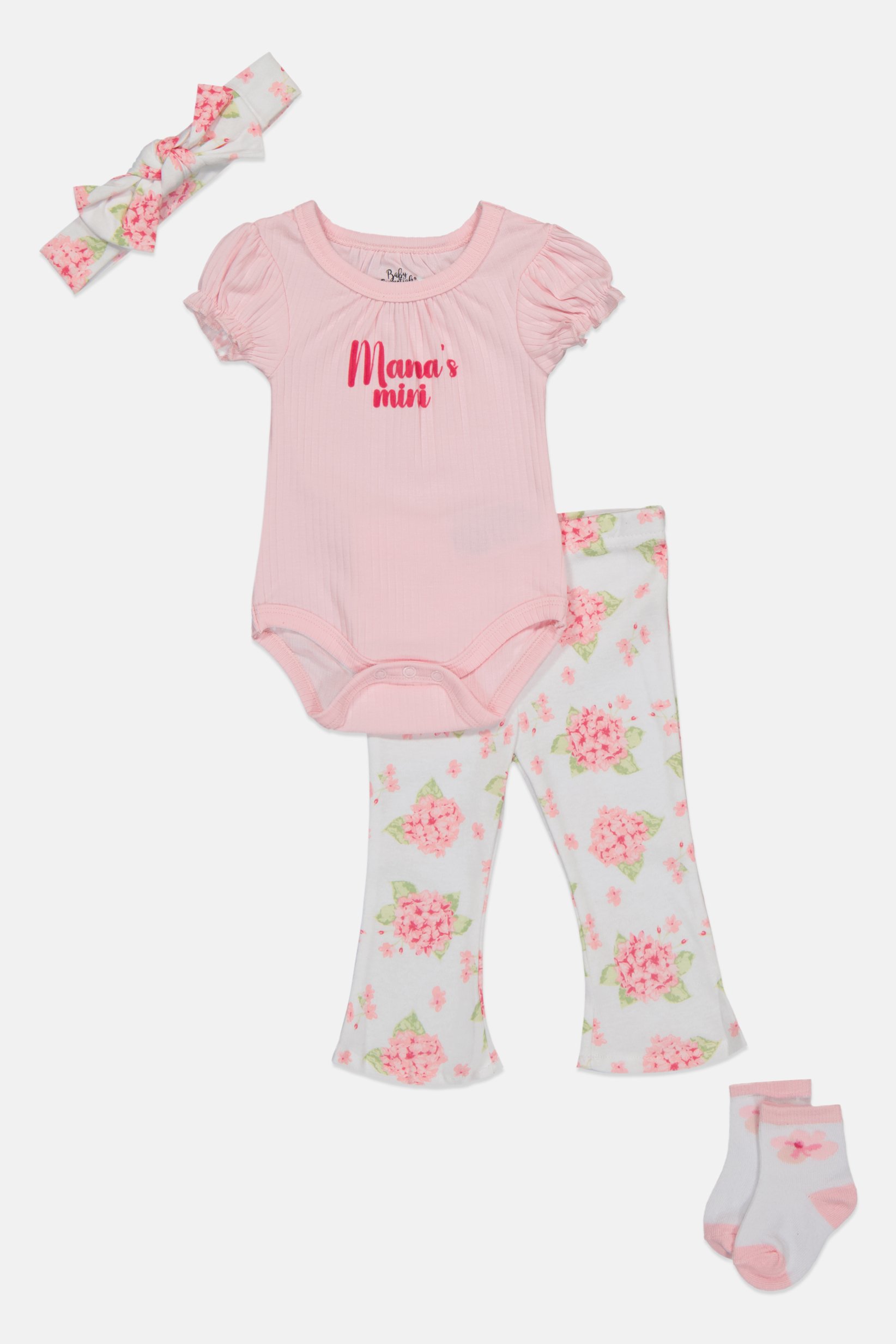 Toddlers Girl 4 Pcs Graphic Print Bodysuit And Pants With Headband And Socks Set, Multicolor