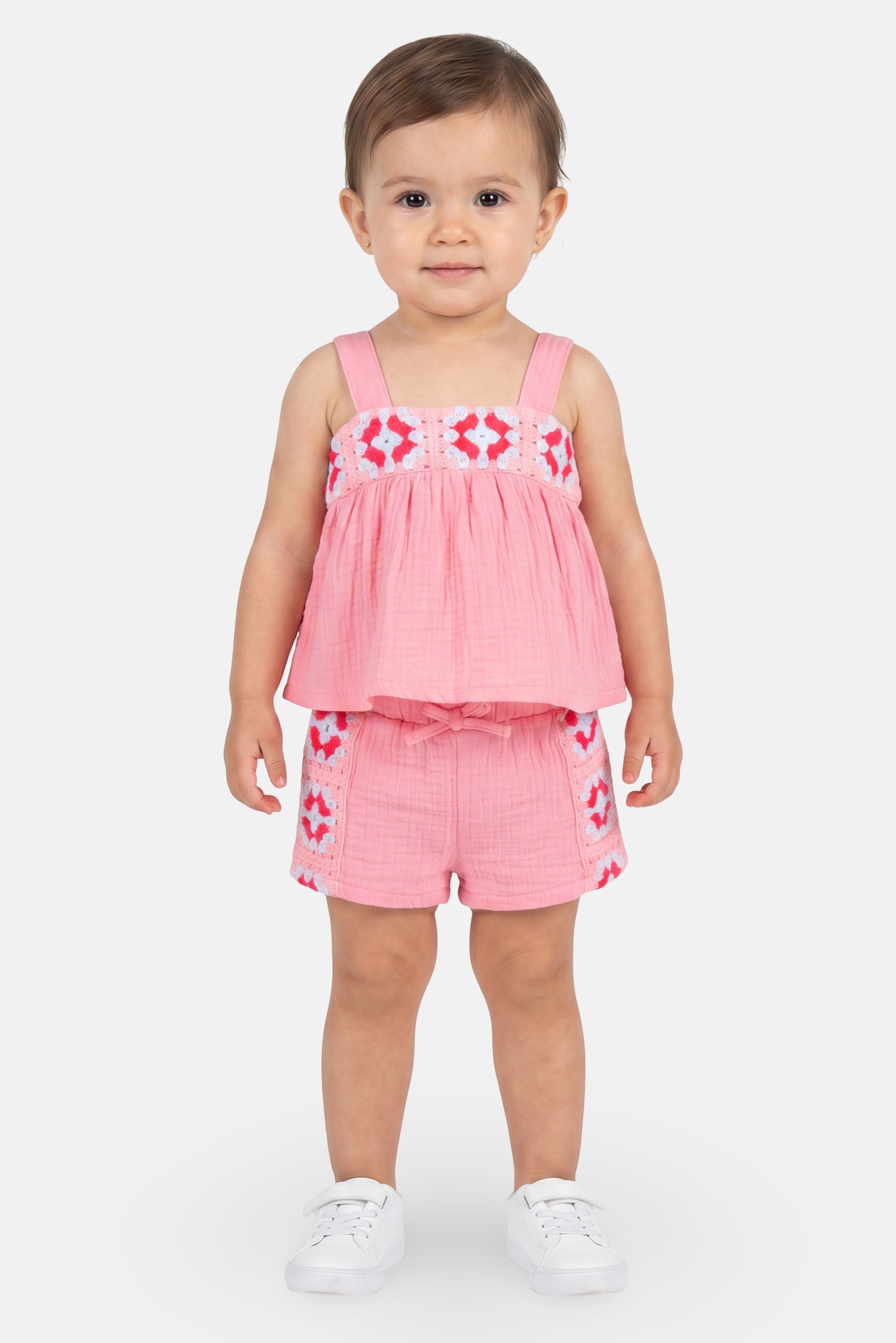 Toddlers Girl 2 Pcs Crochet Top And Shorts Set, Pink