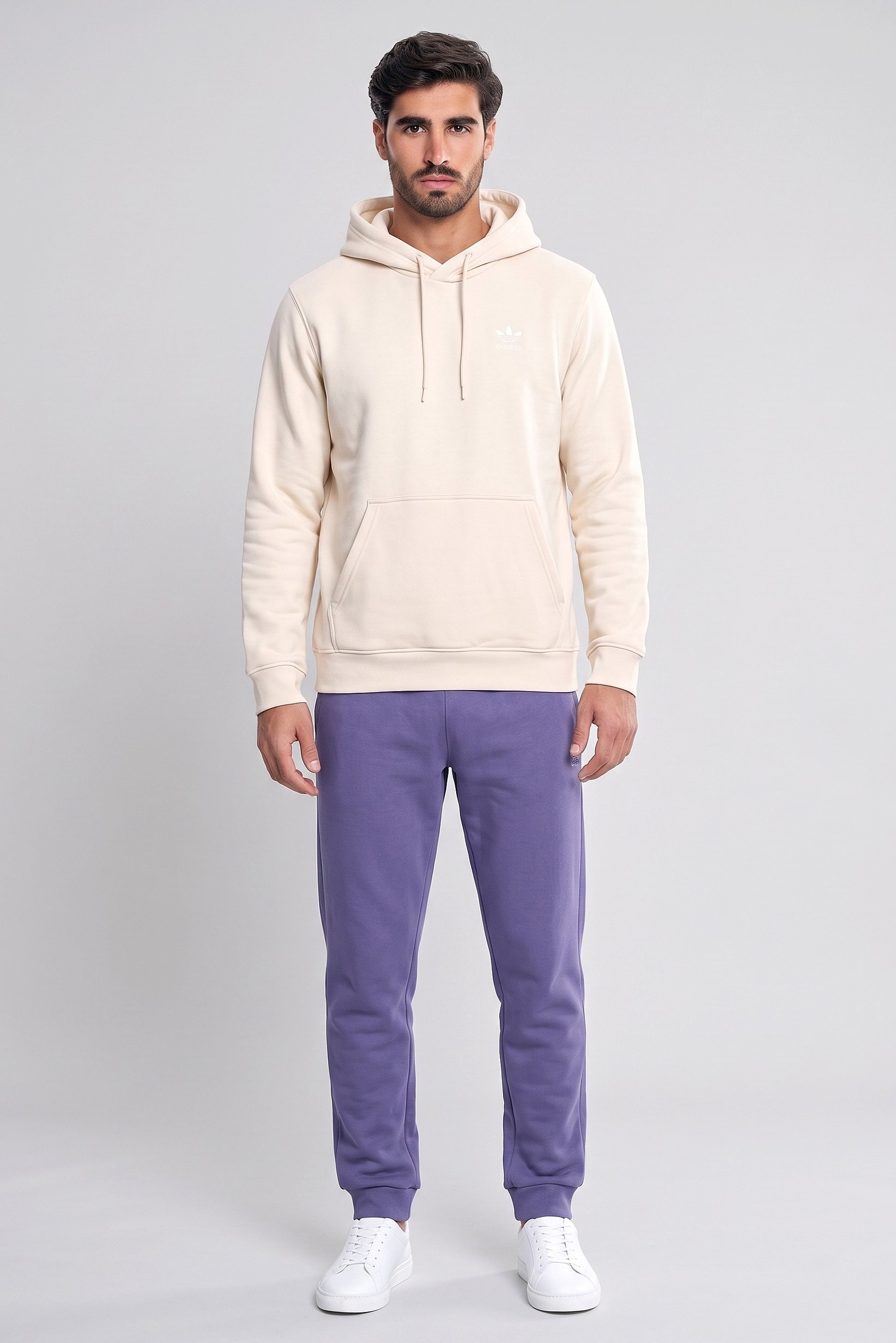 Men Sportswear Fit Long Sleeve Outdoor Hoodie, Cream