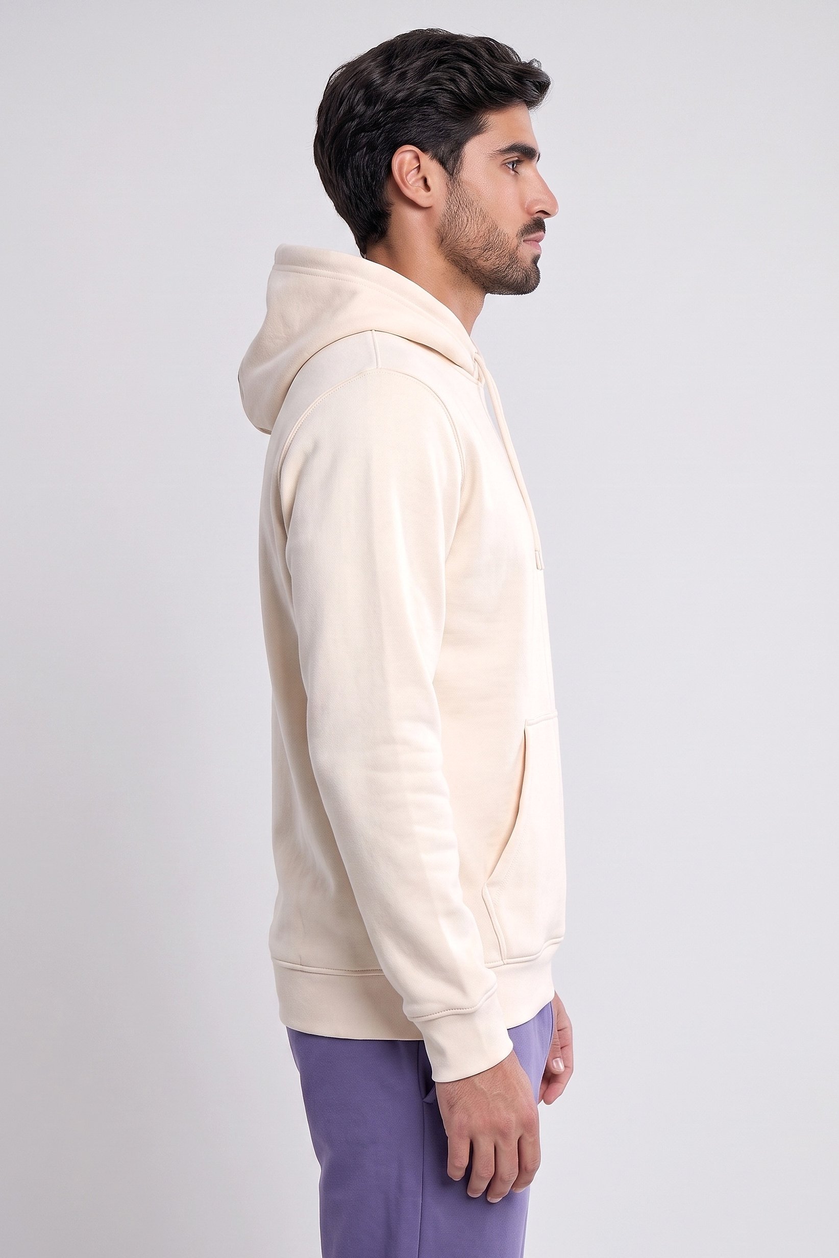Men Sportswear Fit Long Sleeve Outdoor Hoodie, Cream