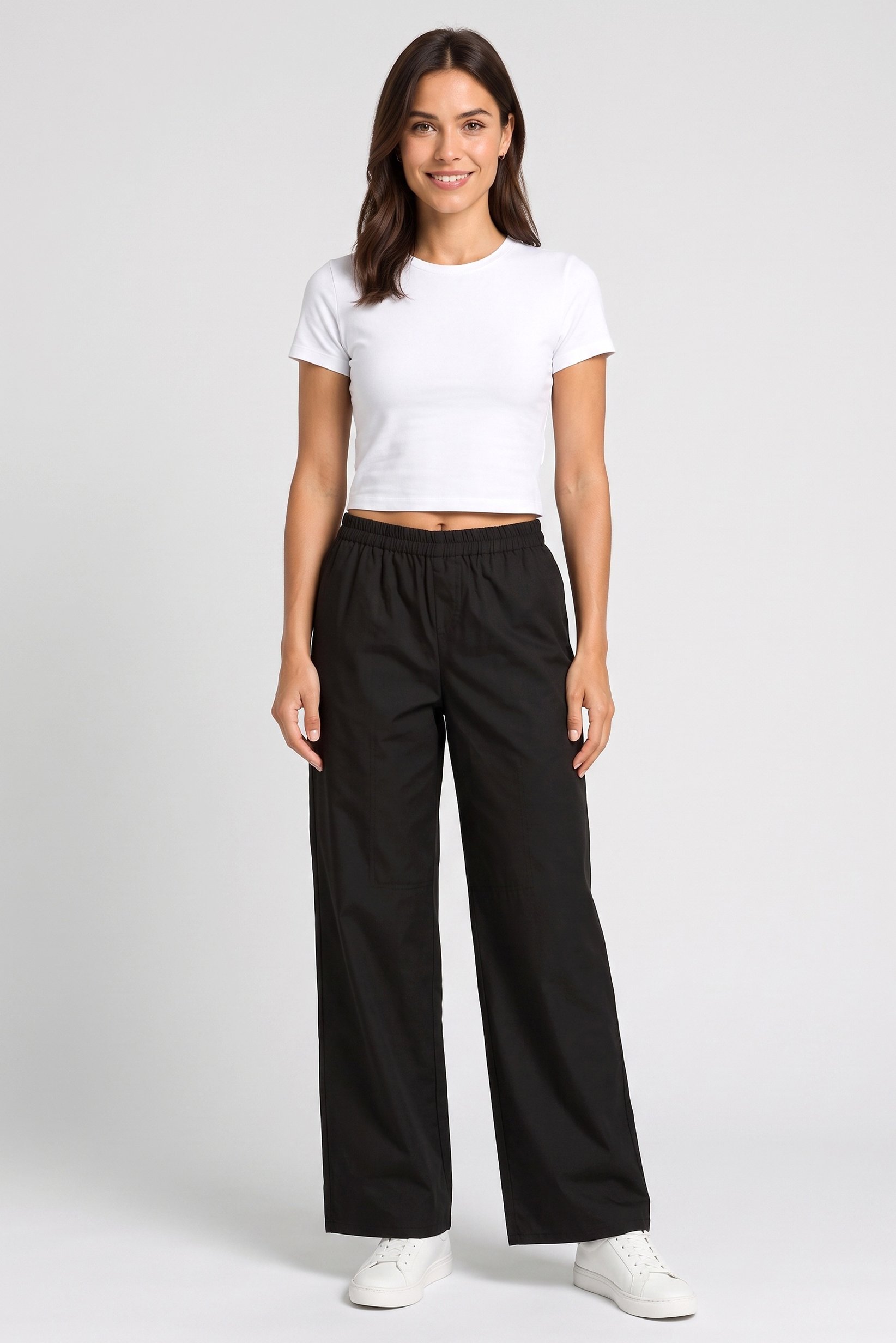 Women Regular Fit Solid Wide Leg Pants, Black