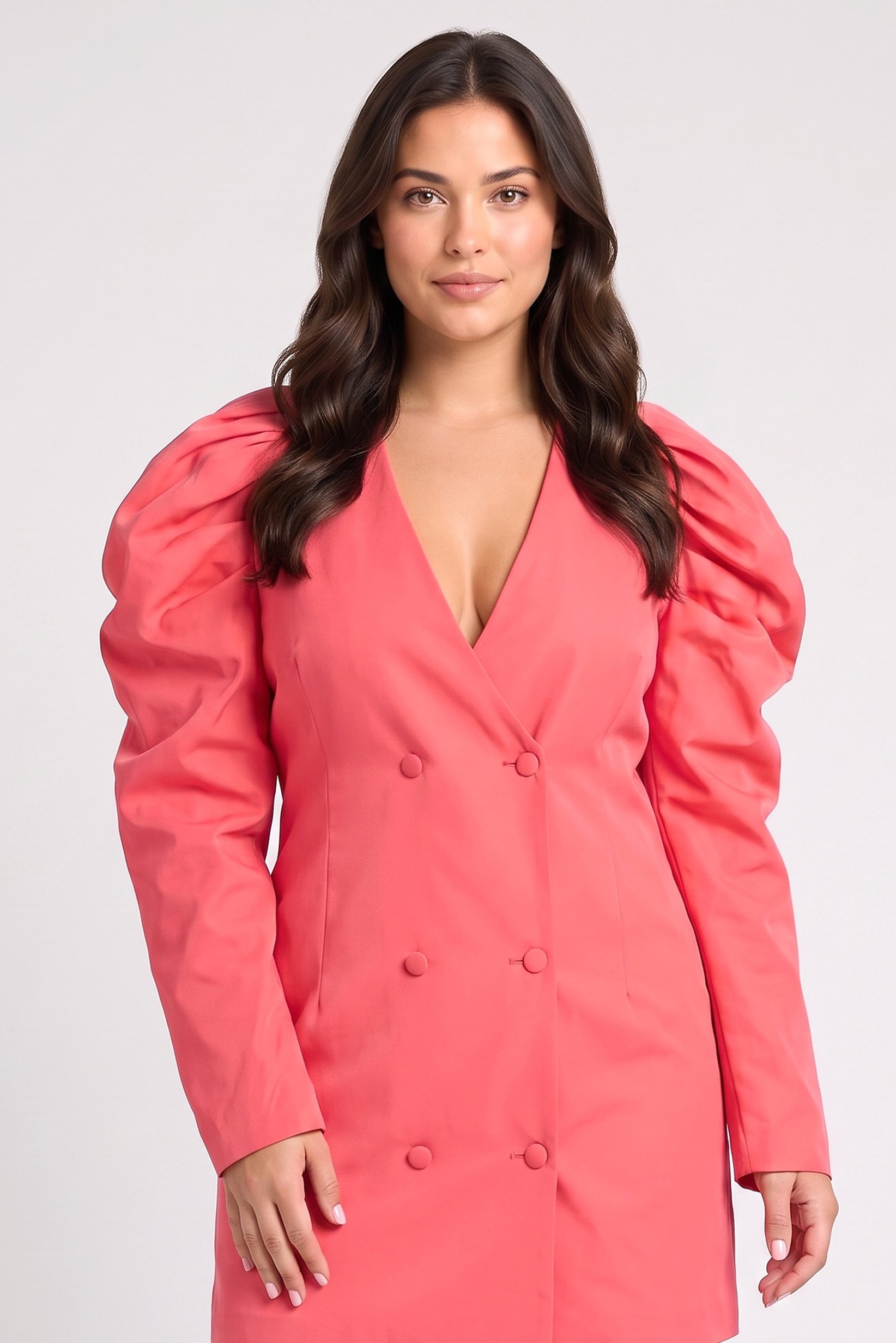 Women Plus Size Solid Plunge Blazer Dress, Fuchsia Pink