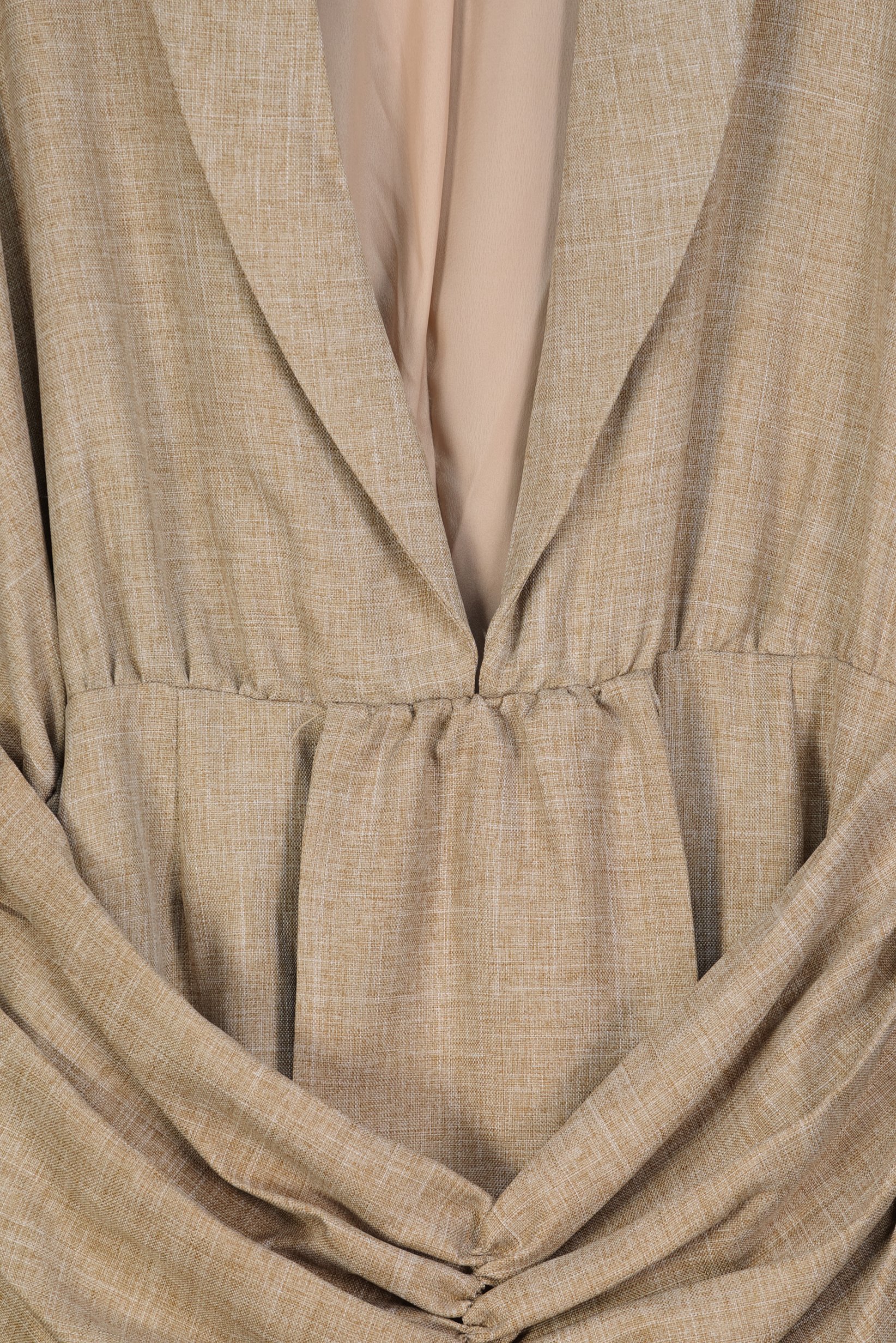 Women Plus Size Textured Plunge Blazer Dress, Dark Beige