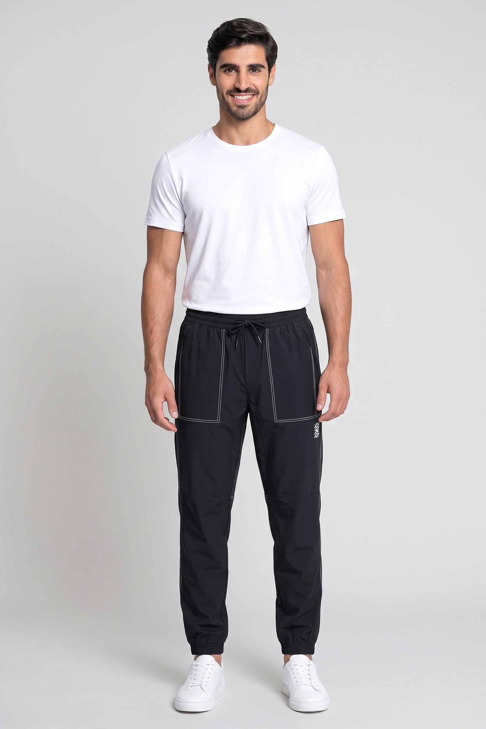 Men Relaxed Fit Training Track Pants, Black