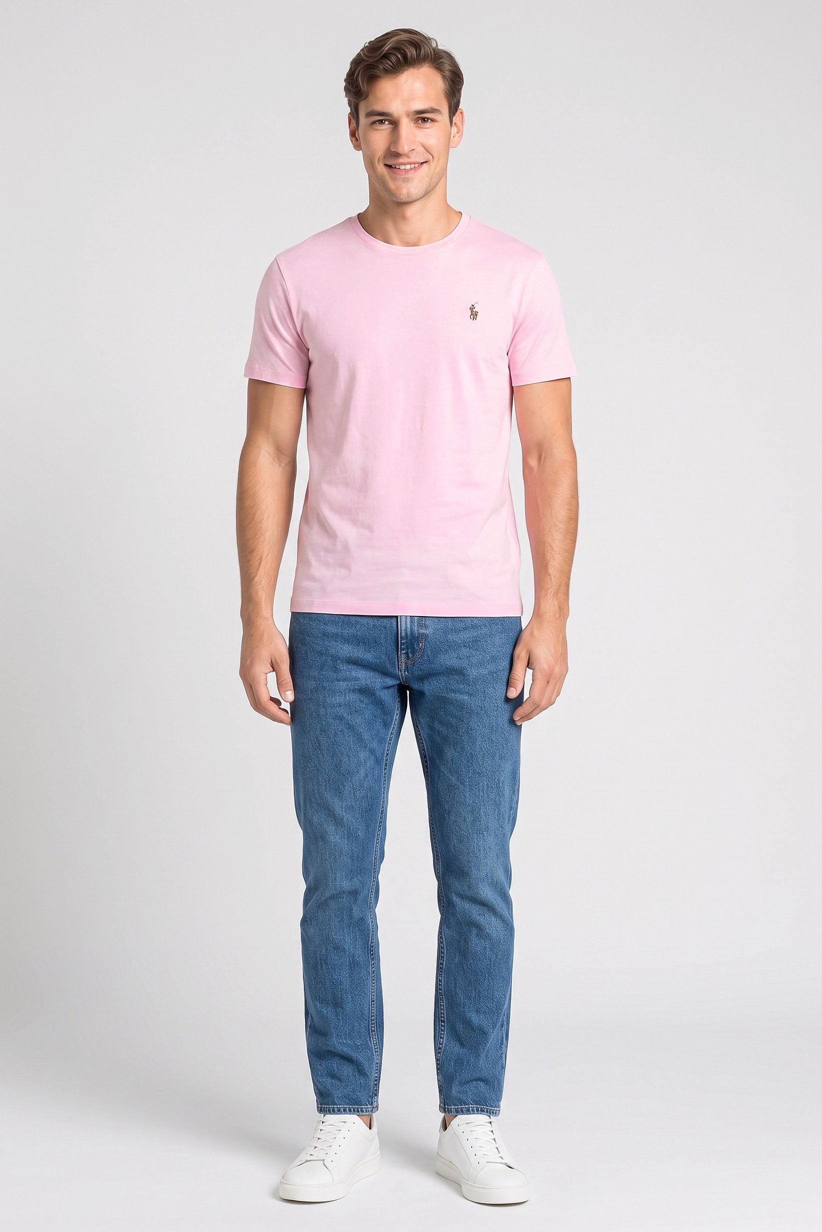 Polo Ralph Lauren Men Crew Neck Slim Fit Embroidered Logo Short Sleeve T-Shirt, Pink