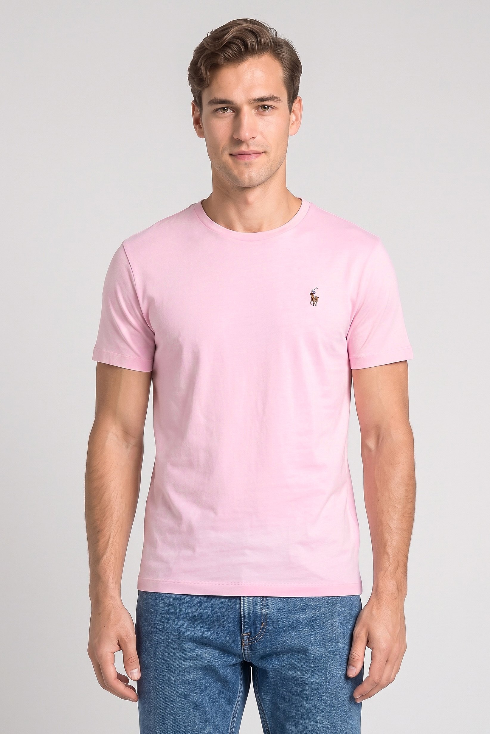 Polo Ralph Lauren Men Crew Neck Slim Fit Embroidered Logo Short Sleeve T-Shirt, Pink
