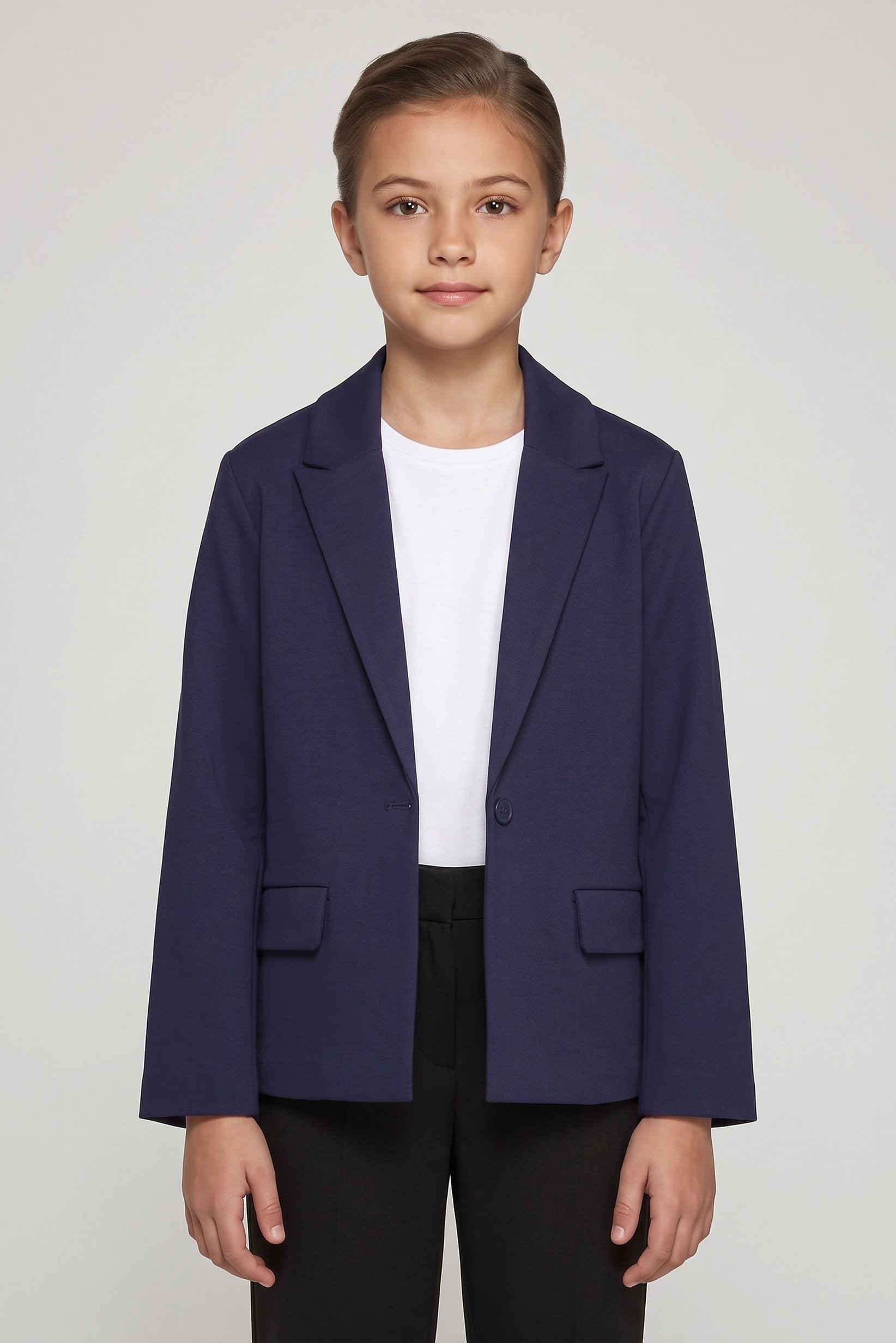 Kids Girl Solid Semi Formal Blazer, Navy Blue