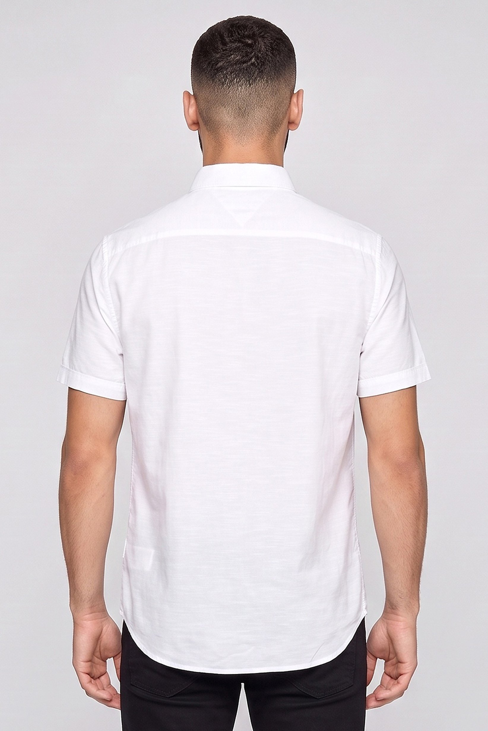 Men Regular Fit Short Sleeve Embroidered Logo Casual Shirt, White