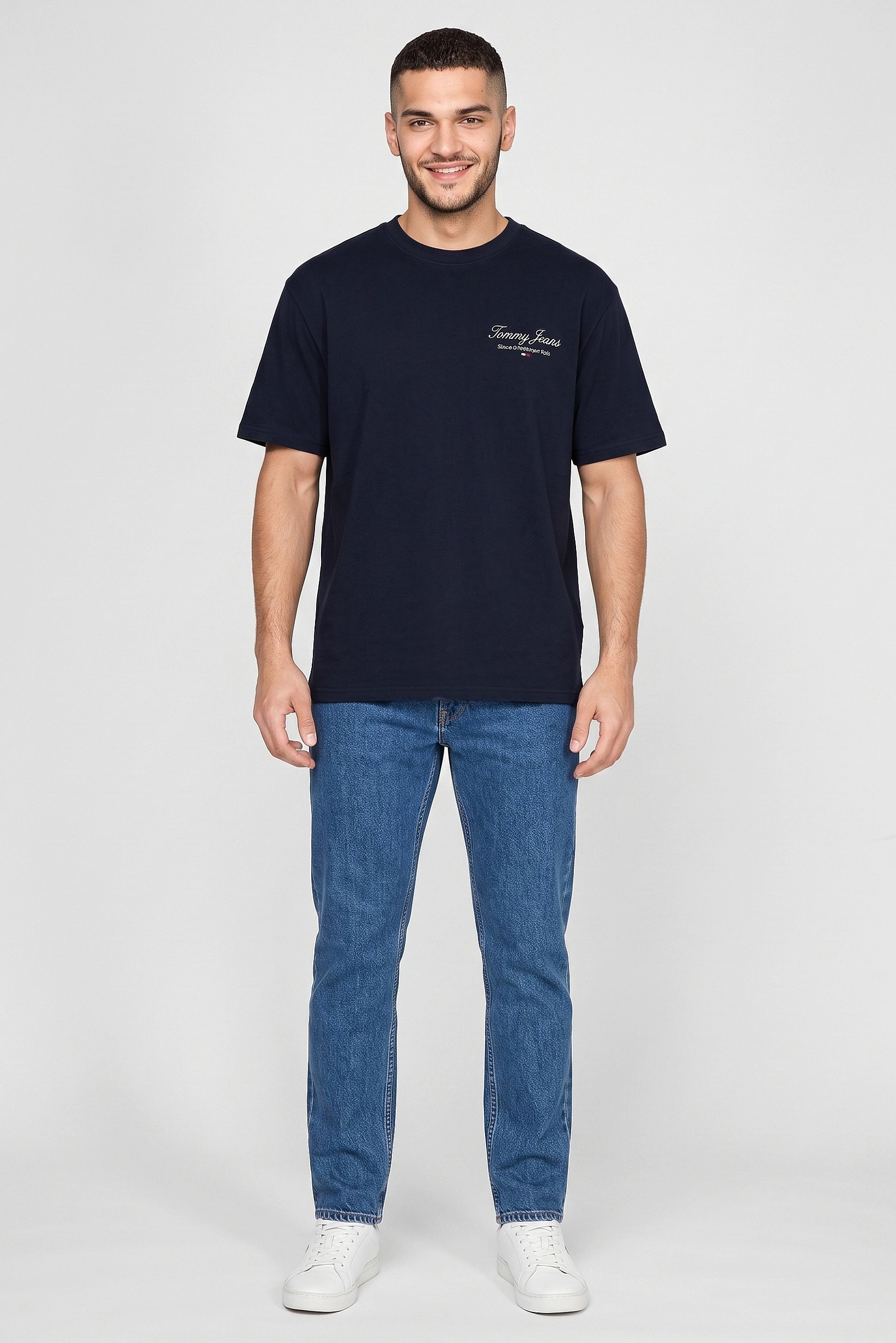 Tommy Jeans Men Crew Neck Short Sleeve Embroidered Logo T-Shirt, Navy